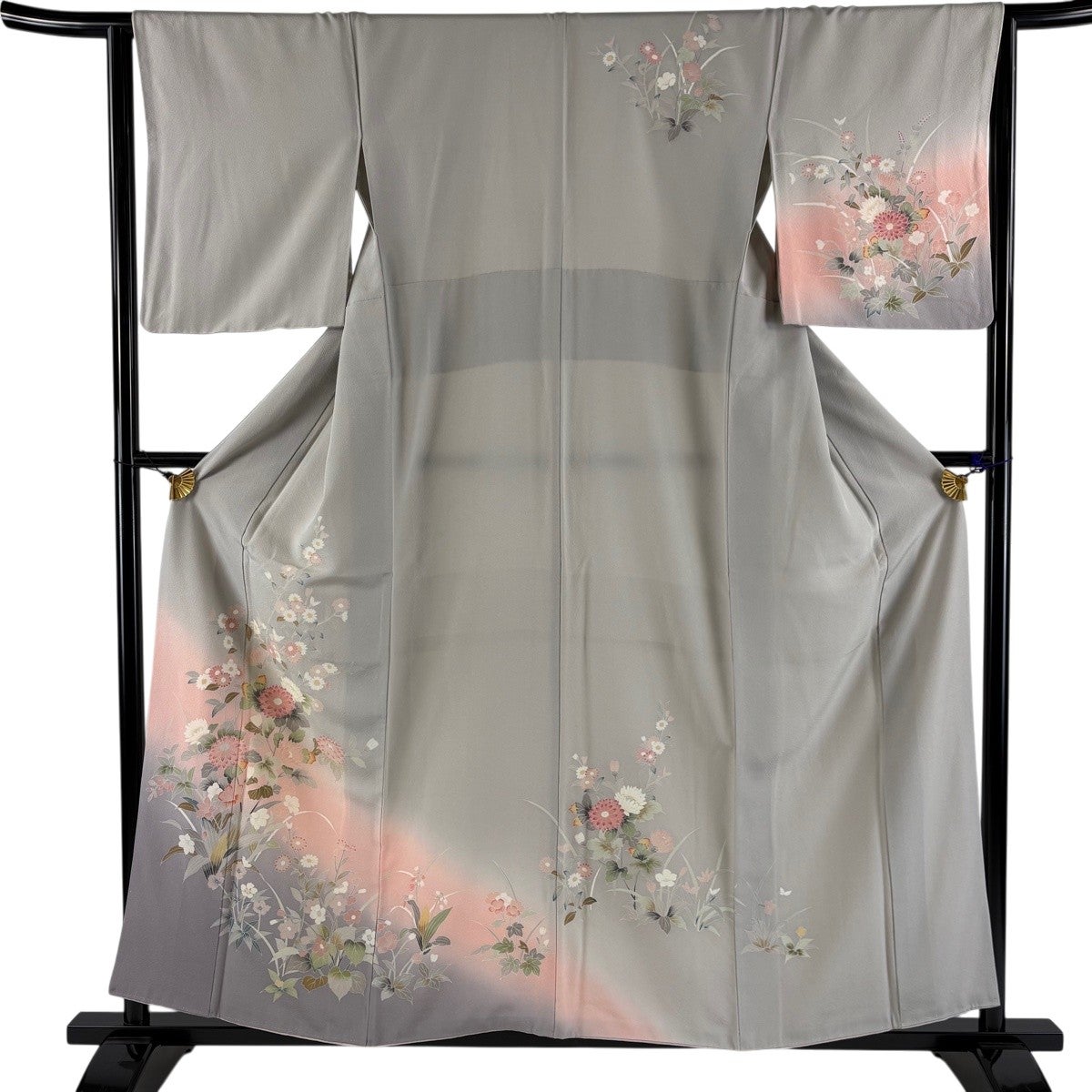 【着物】 訪問着 紬 草花文様 暈し 身丈約160cm 裄丈約64cm 24z-2390 週替わりSALE第一弾！】 【読谷山花織】 特選草木染め手織り紬訪問着