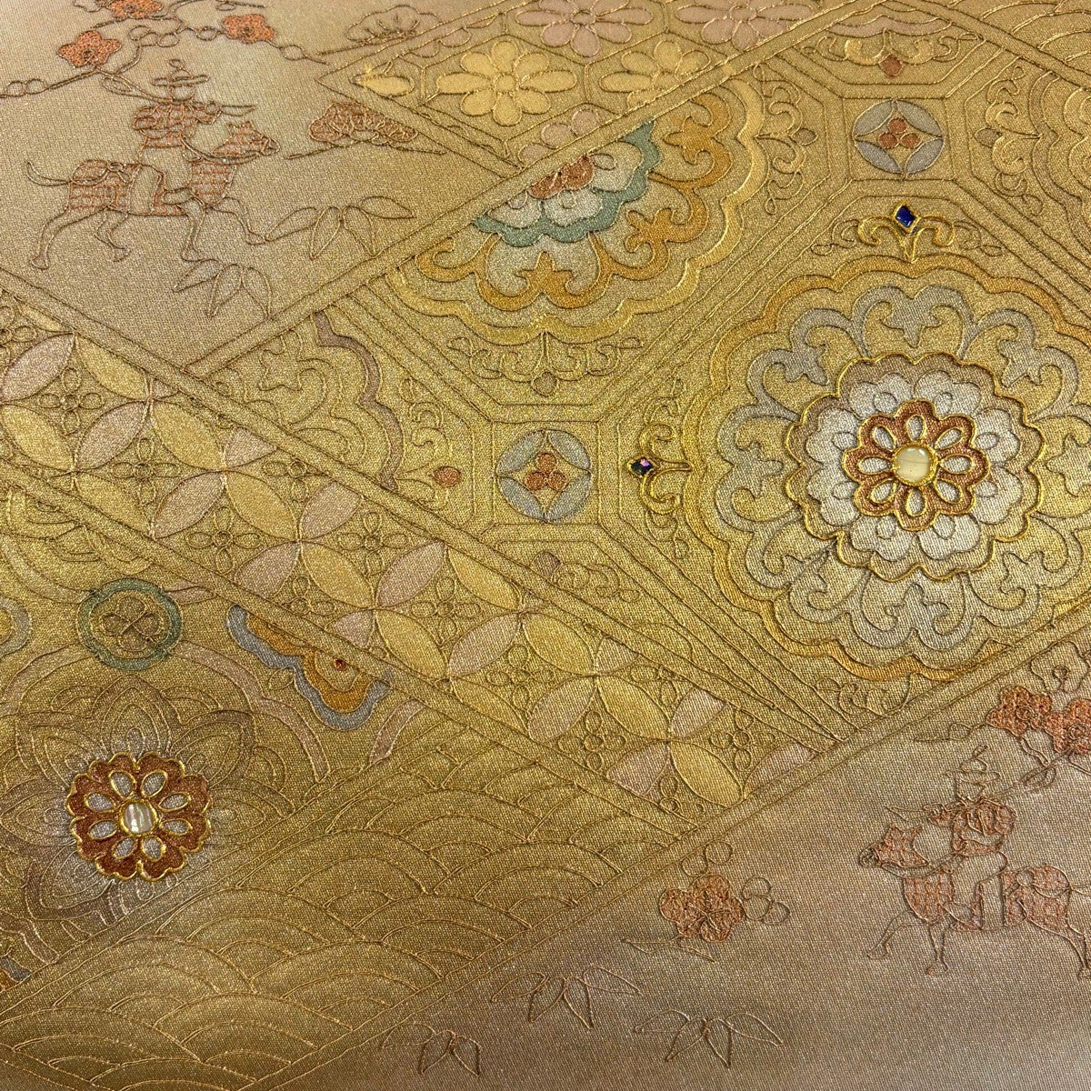 名古屋帯 秀品 華文 七宝 金銀彩 螺鈿 金色 正絹｜中古・古着