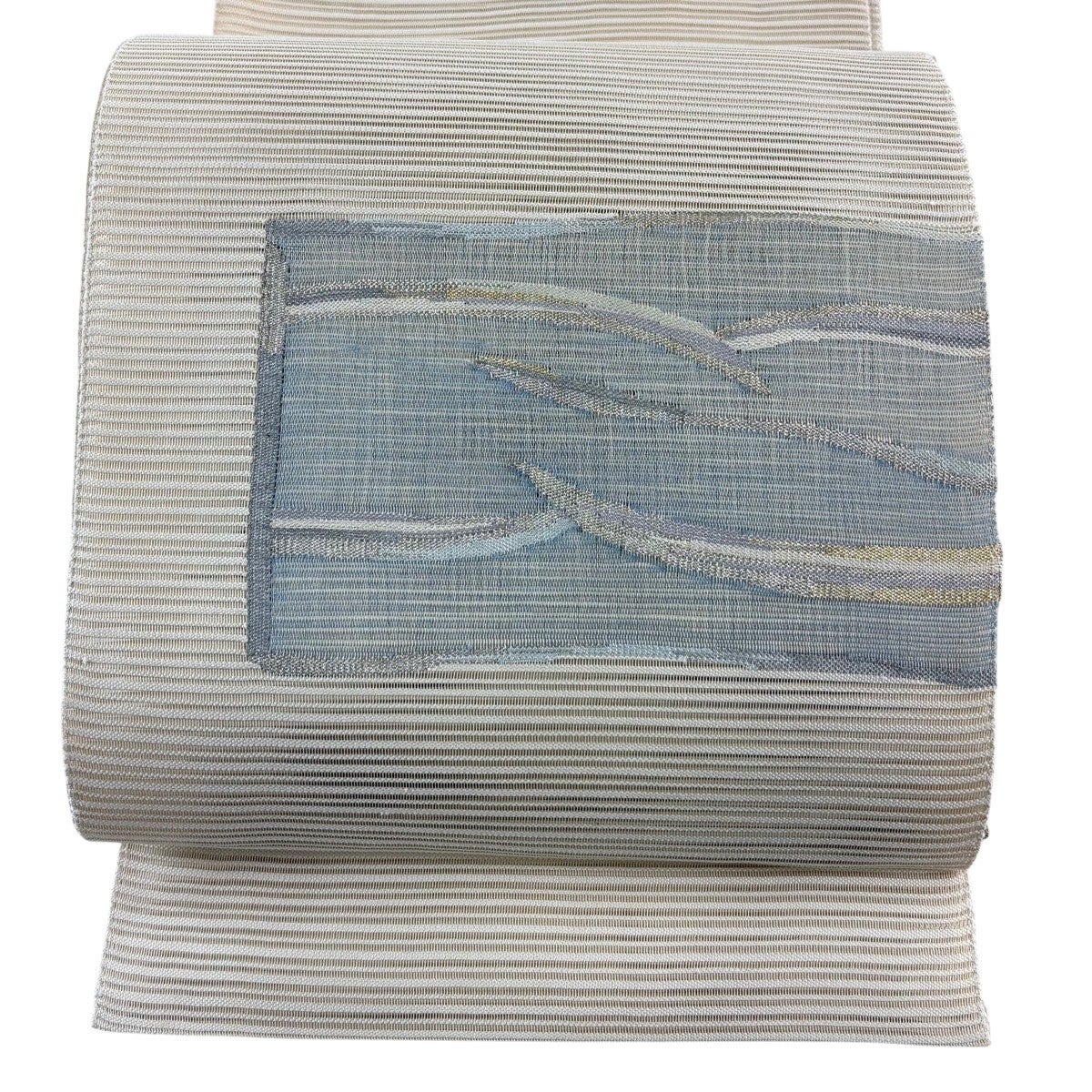 美品】 名古屋帯 秀品 夏帯 絽 八寸名古屋帯 幾何学模様 金銀糸 水色 