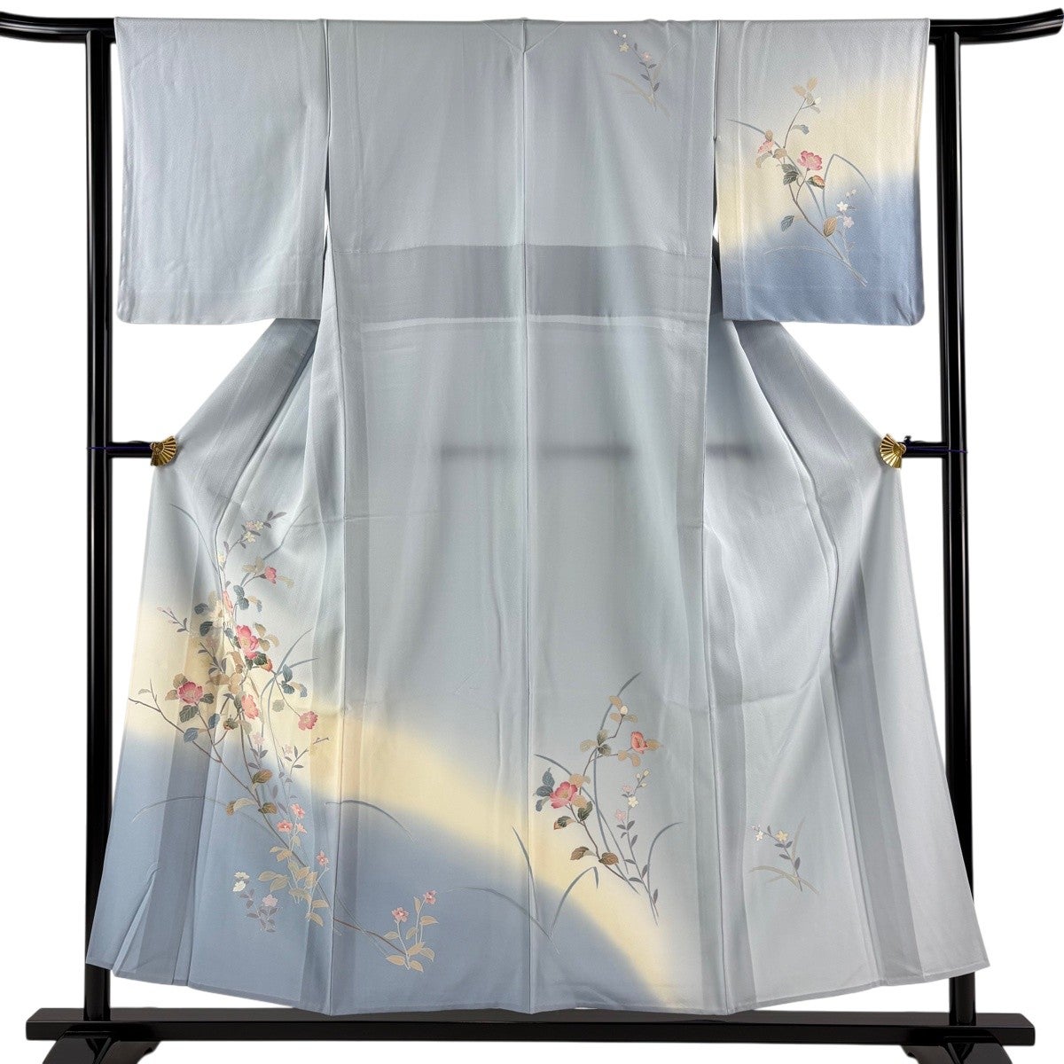 訪問着 美品 名品 身丈171cm 裄丈72cm 正絹 【中古】 訪問着 身丈171cm 裄丈64cm M 袷 蜀江文 草花 金彩 染め分け 水色 正絹