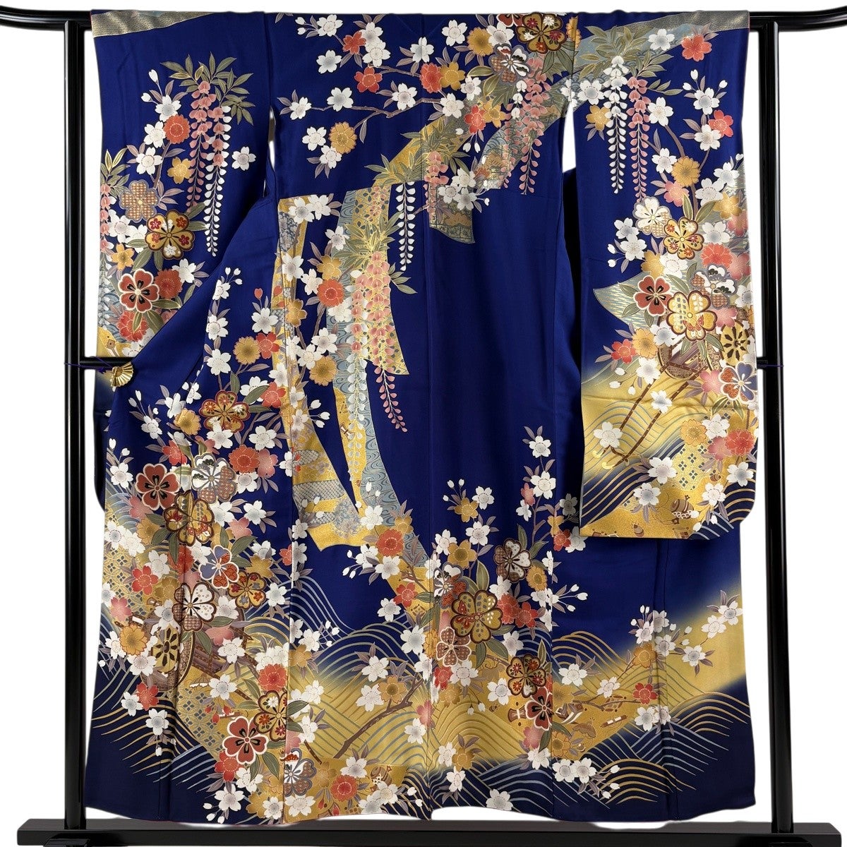 振袖 紺色 辻ヶ花 正絹 【中古】 身丈162cm 裄丈66.5cm 厳選 絞り古典振袖（辻が花／濃紺）20027 | おりえん 振袖ネット