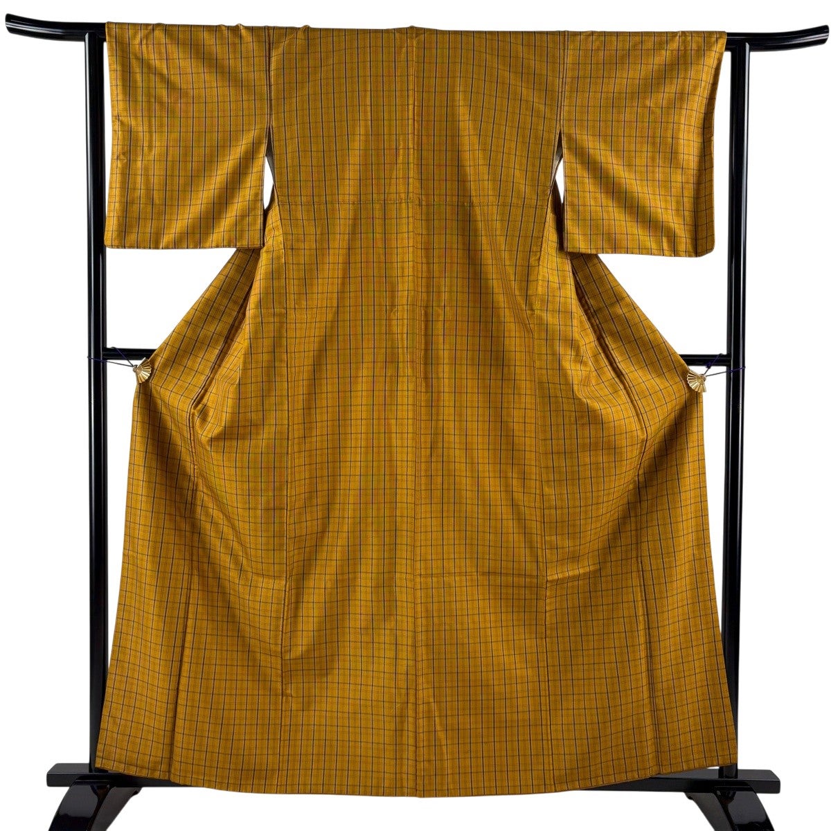 【着物】 紬 格子文様 身丈約160.5cm 裄丈約62cm 24z-2472 美品】 紬 身丈161.5cm 裄丈65.5cm M 袷 久米島紬 証紙あり 幾何学模様