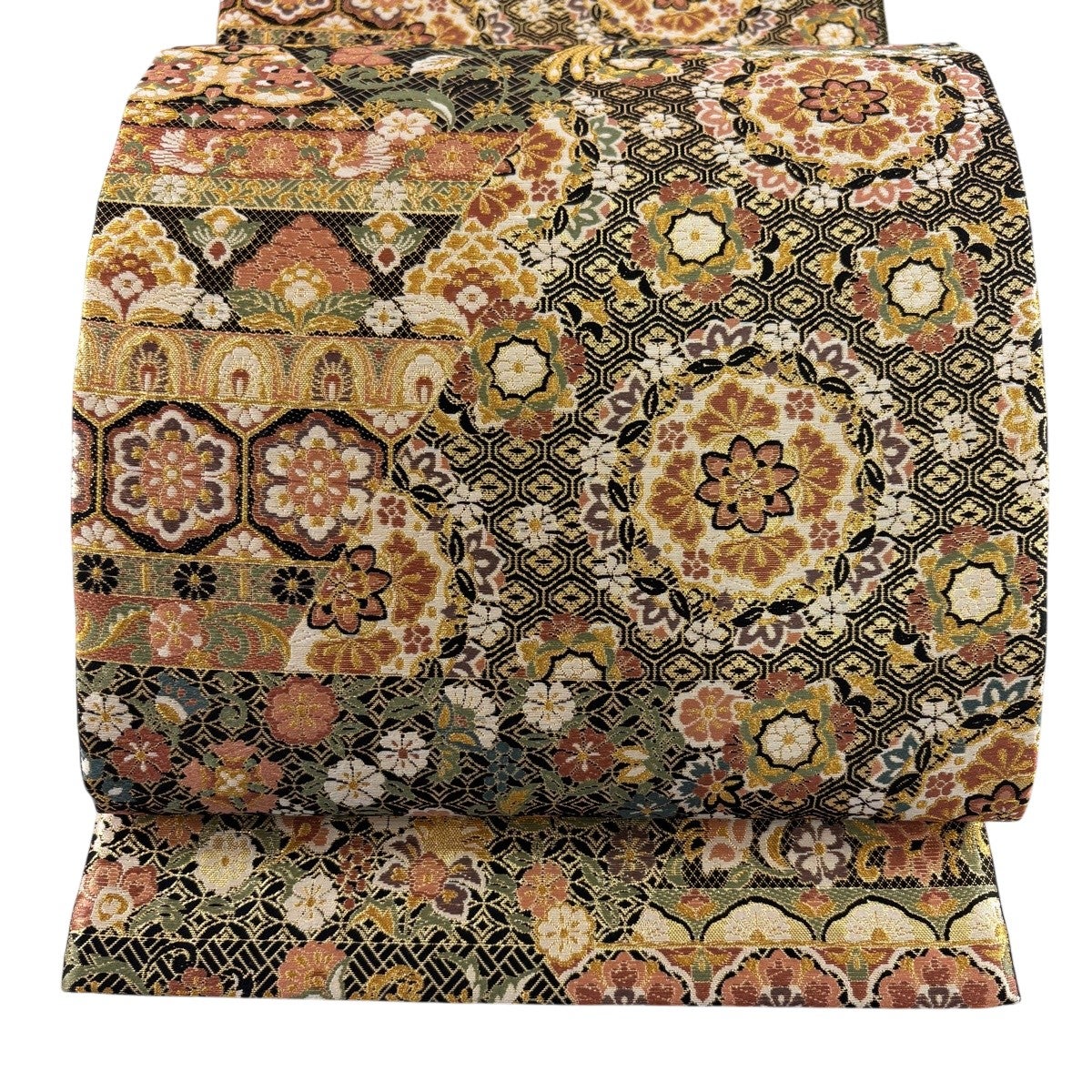 美品】 袋帯 秀品 草花 尾長鳥 金糸 箔 灰色 六通 正絹｜中古・古着