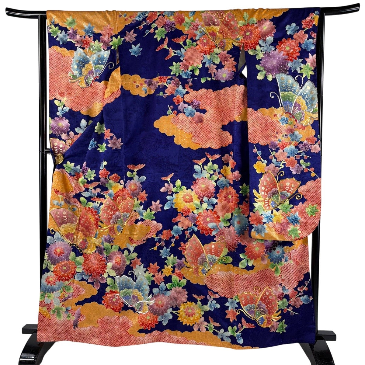 振袖 美品 名品 身丈163cm 裄丈69cm 正絹 【中古】 振袖 身丈163cm 裄丈66.5cm M 袷 御所車 牡丹 金糸 金彩 赤 正絹 名品