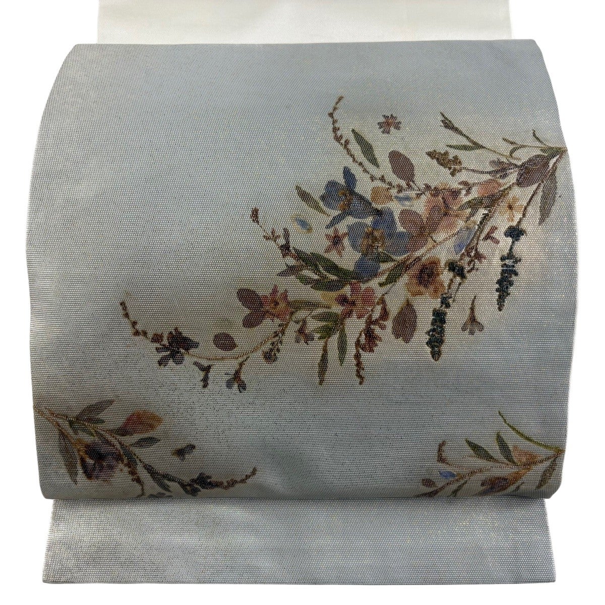 美品】 名古屋帯 名品 菊 草花 金銀糸 箔 青灰色 正絹｜中古・古着