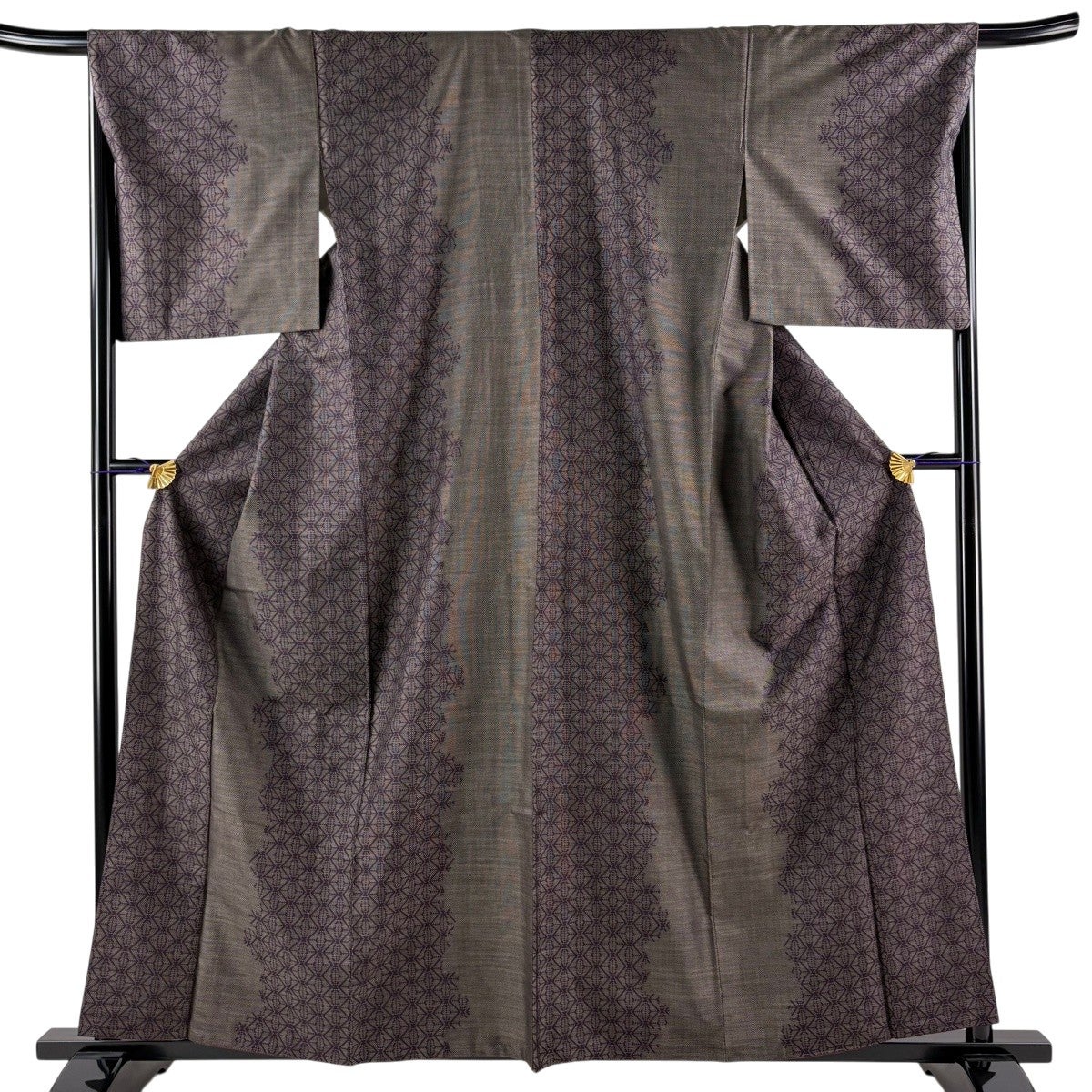 紬 身丈166cm 裄丈65cm M 袷 幾何学 焦茶色 正絹 秀品｜中古・古着