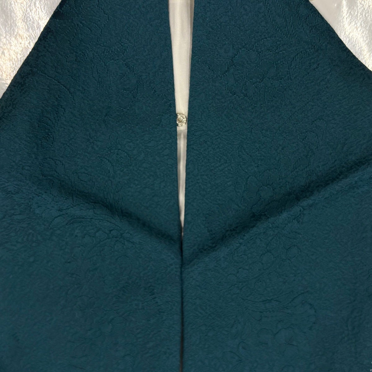 色無地 身丈153.5cm 裄丈62cm S 袷 地紋 青緑 正絹 秀品｜中古・古着
