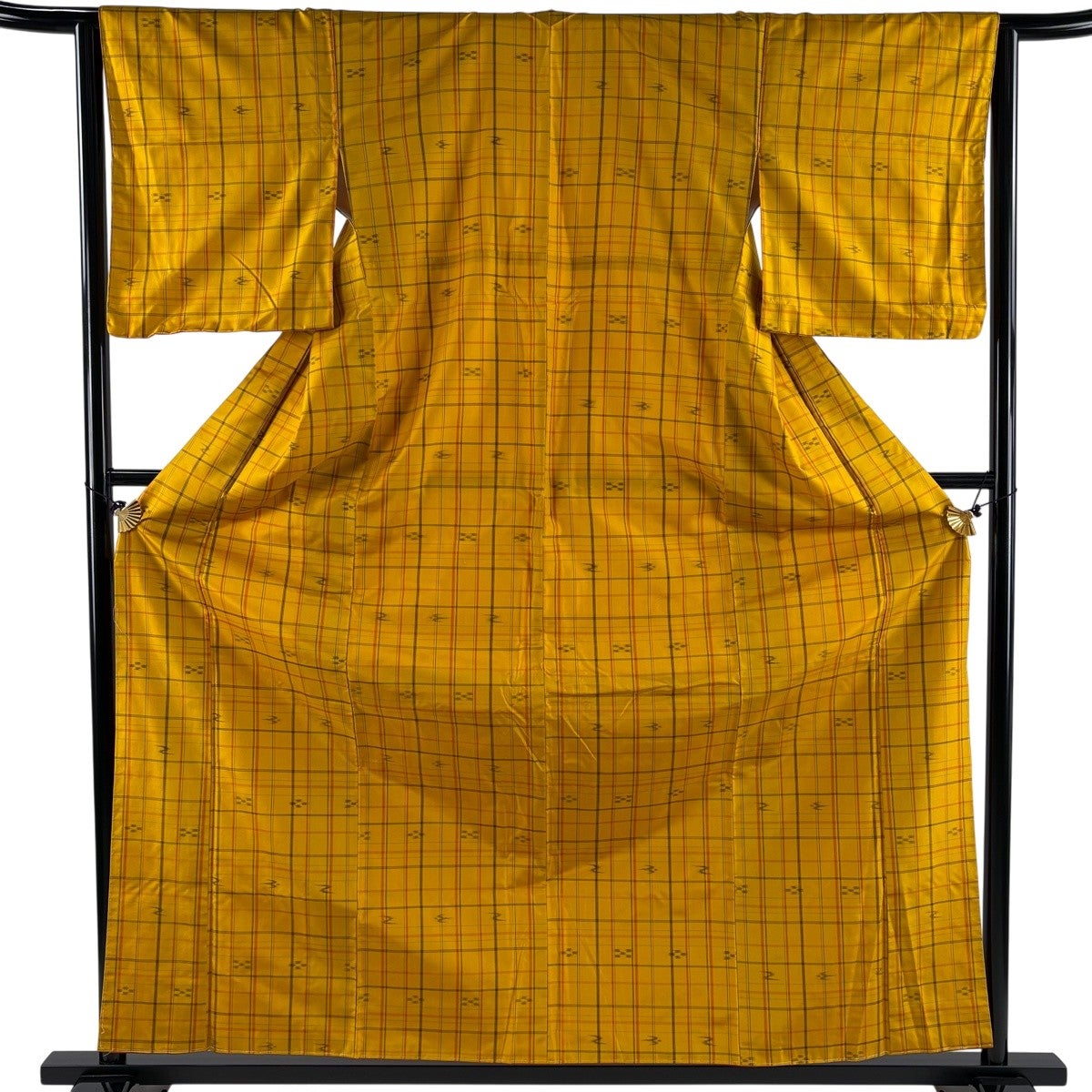 美品】 紬 身丈162cm 裄丈64cm M 袷 本場黄八丈 丸まなこ 証紙あり