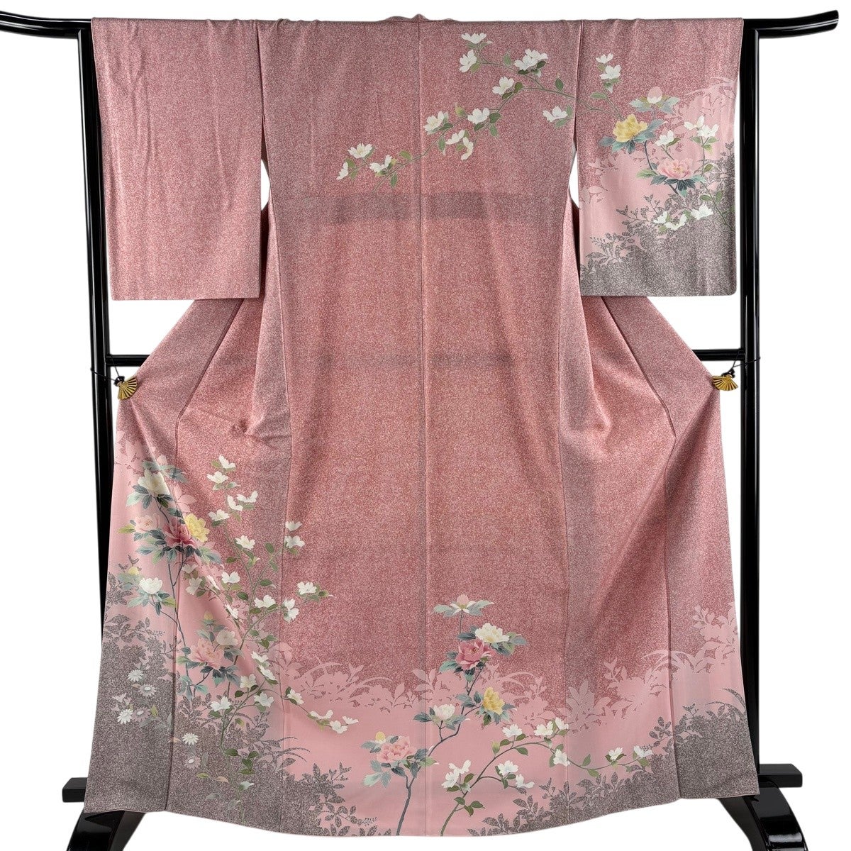 訪問着 身丈167.5cm 裄丈64.5cm M 袷 牡丹 シルエット 染め分け ピンク
