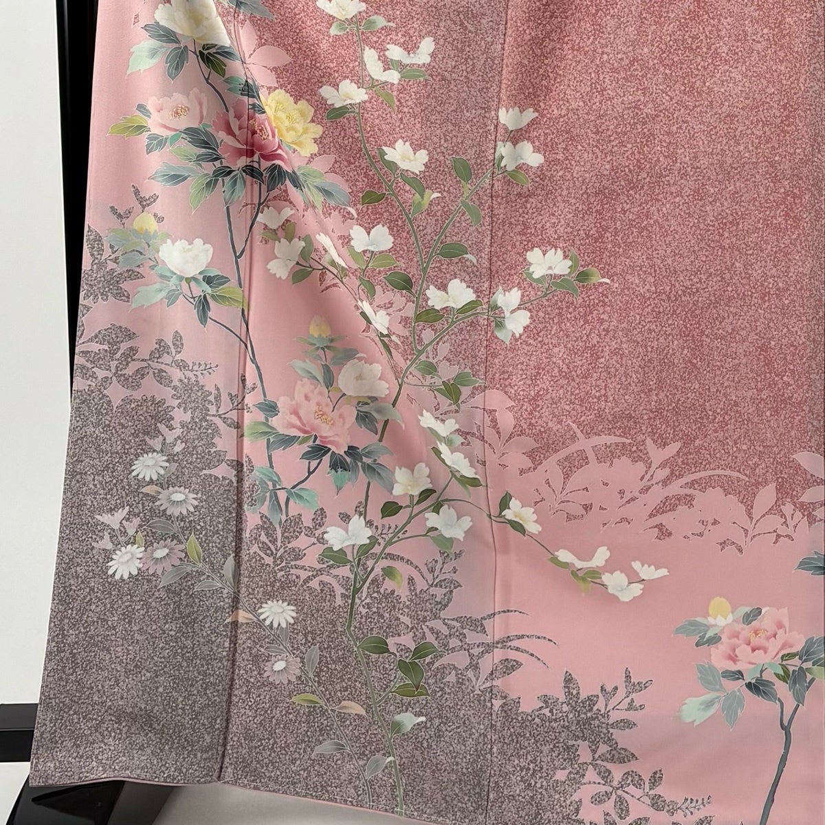 訪問着 身丈167.5cm 裄丈64.5cm M 袷 牡丹 シルエット 染め分け ピンク