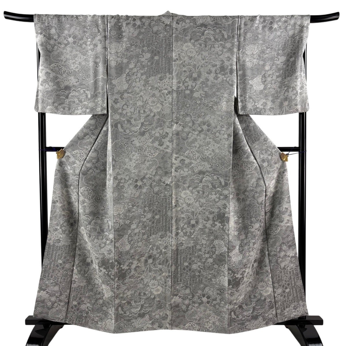 小紋 身丈165.5cm 裄丈68cm L 袷 草花 灰色 正絹 秀品｜中古・古着