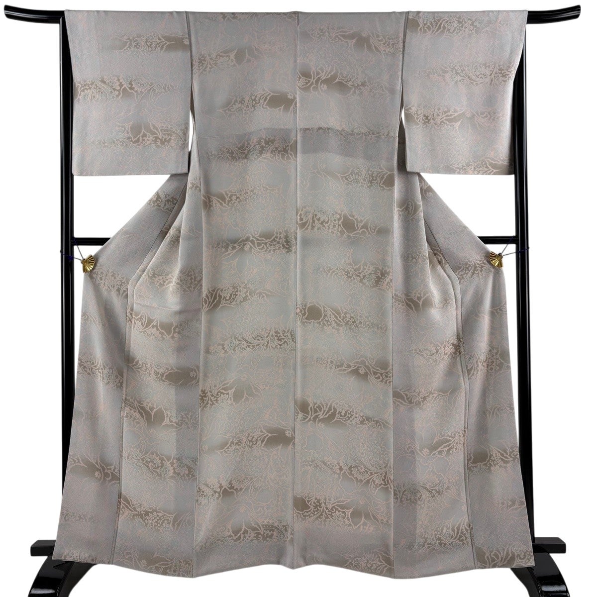 小紋 身丈160cm 裄丈66.5cm M 袷 椿 青灰色 正絹 優品｜中古・古着