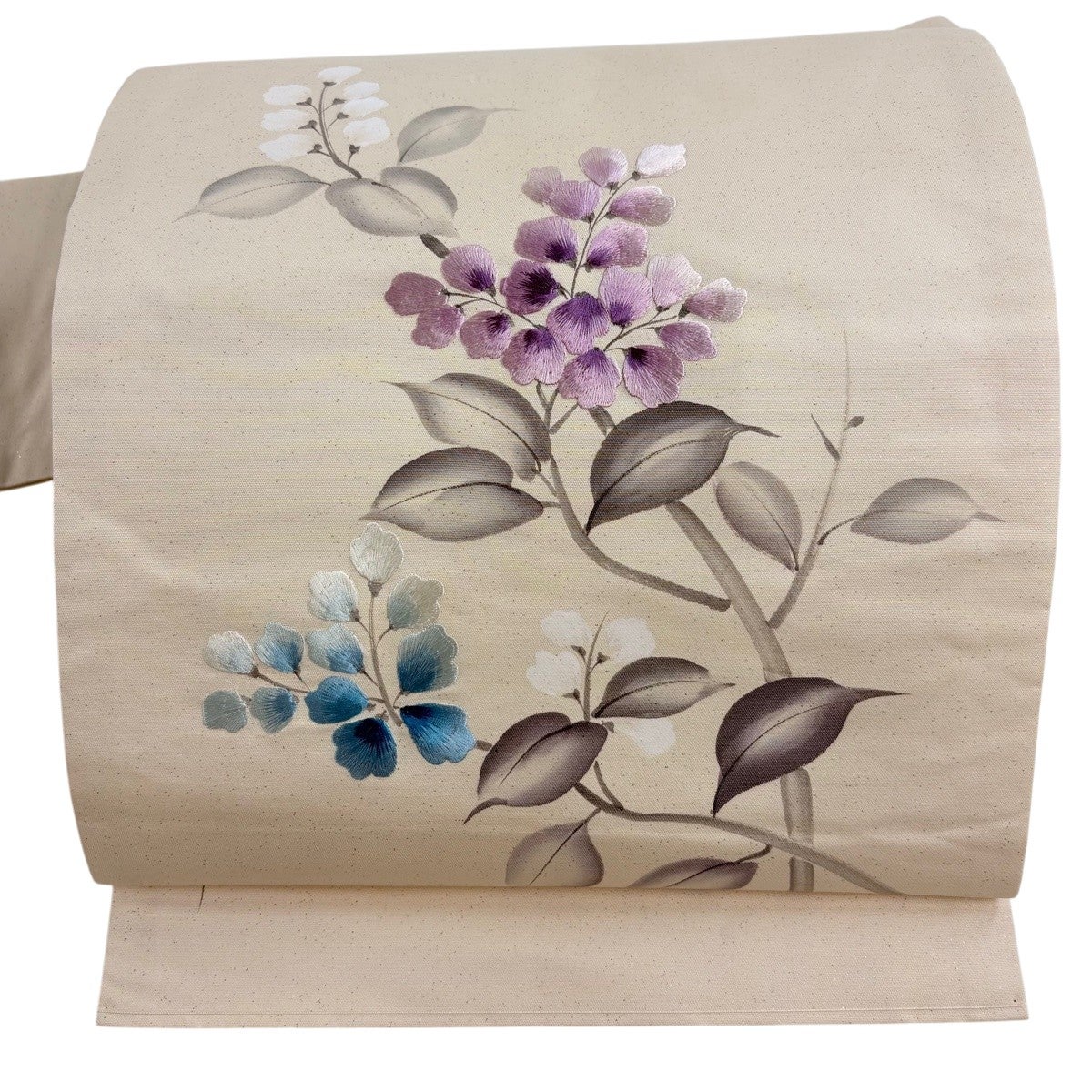 名古屋帯 秀品 落款あり 草花 刺繍 箔 ベージュ 正絹｜中古・古着