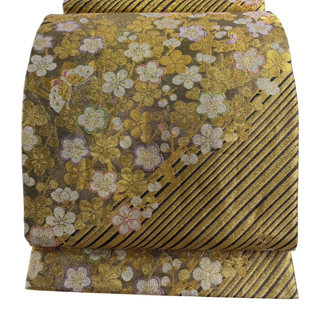 袋帯 秀品 関西仕立て 華文 向かい鳥 金糸 箔 薄茶色 六通 正絹｜中古