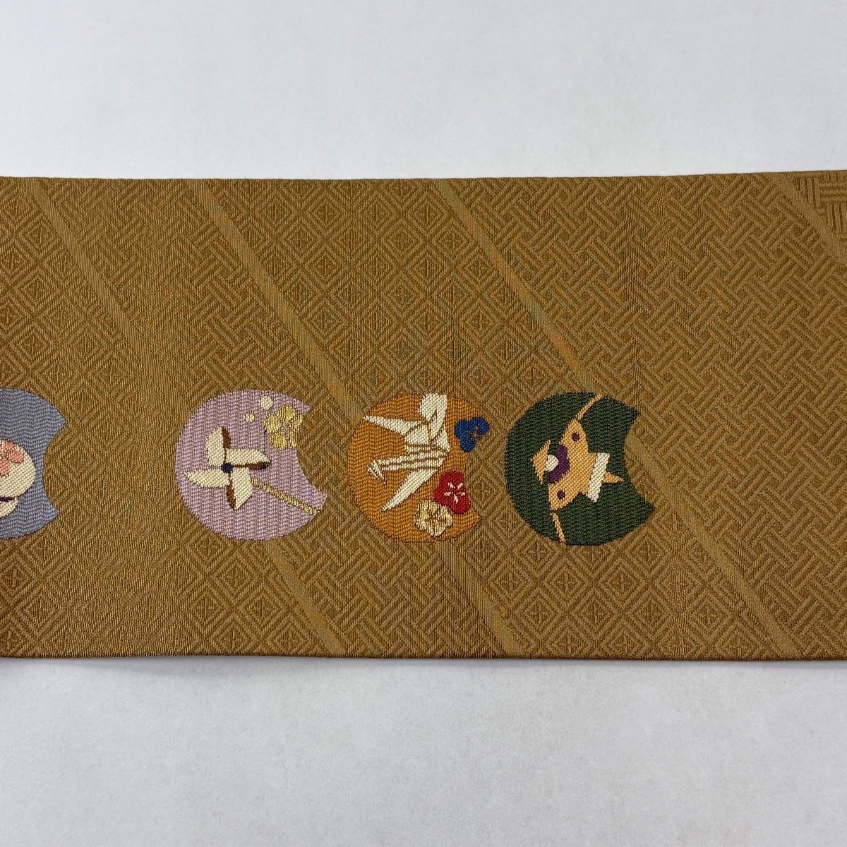 美品】 名古屋帯 秀品 玩具 梅 金糸 黄土色 正絹｜中古・古着