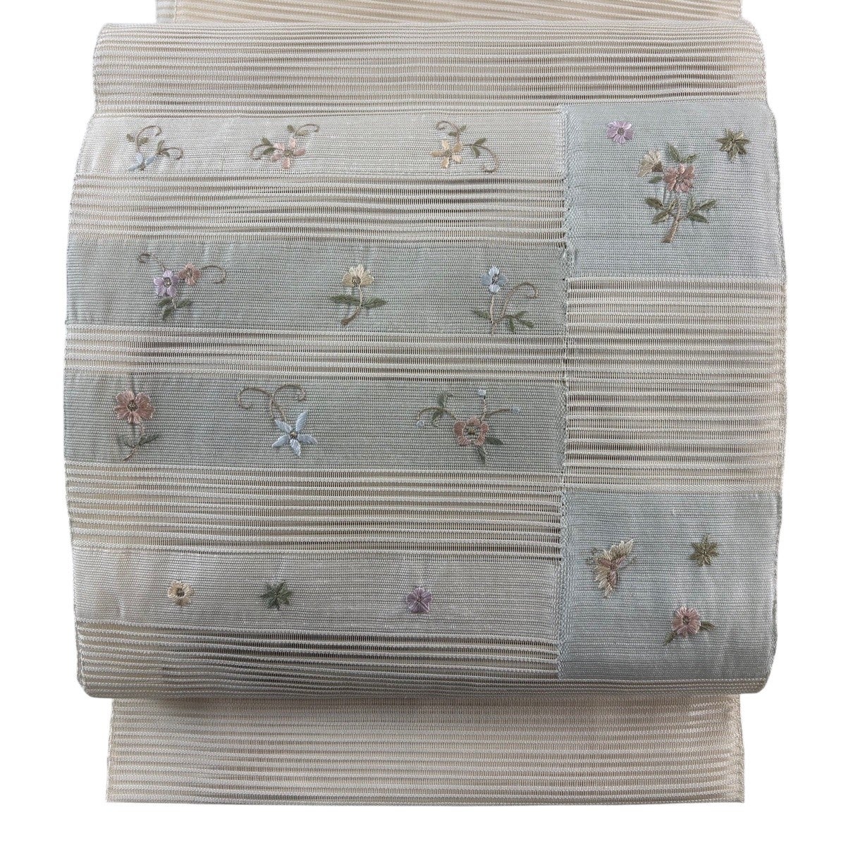【中古】 名古屋帯 波筬織 絽 正絹(金銀糸除く) 銀糸 ピンク ホワイト シルバー 松葉仕立て 桐箱入り 夏物 和装 呉服 和服 きもの レディース 女性 名古屋帯 秀品 夏帯 絽 八寸名古屋帯 松葉仕立て 草花 金銀糸 刺繍