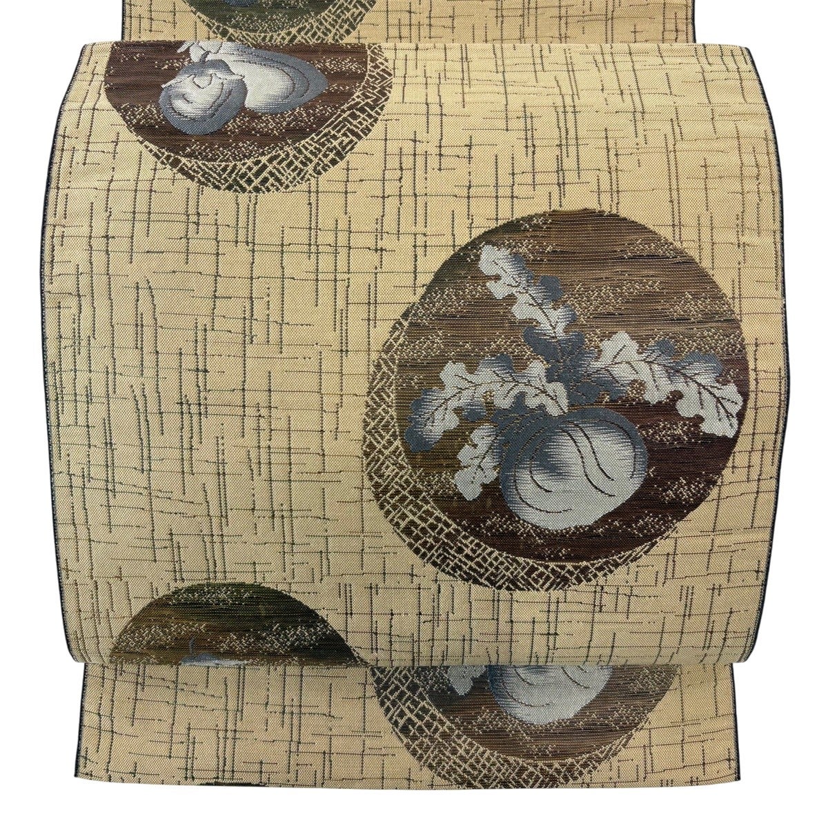 美品】 名古屋帯 秀品 八寸名古屋帯 松葉仕立て 幾何学模様 茶色 正絹