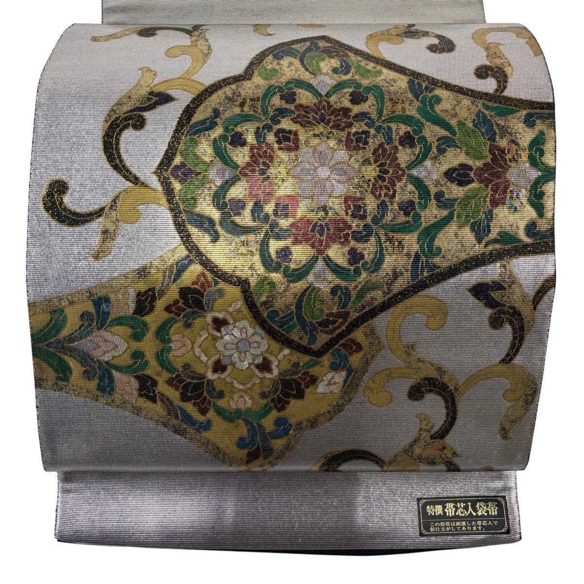 袋帯 名品 花唐草 螺鈿 箔 金色 お太鼓柄 正絹｜中古・古着