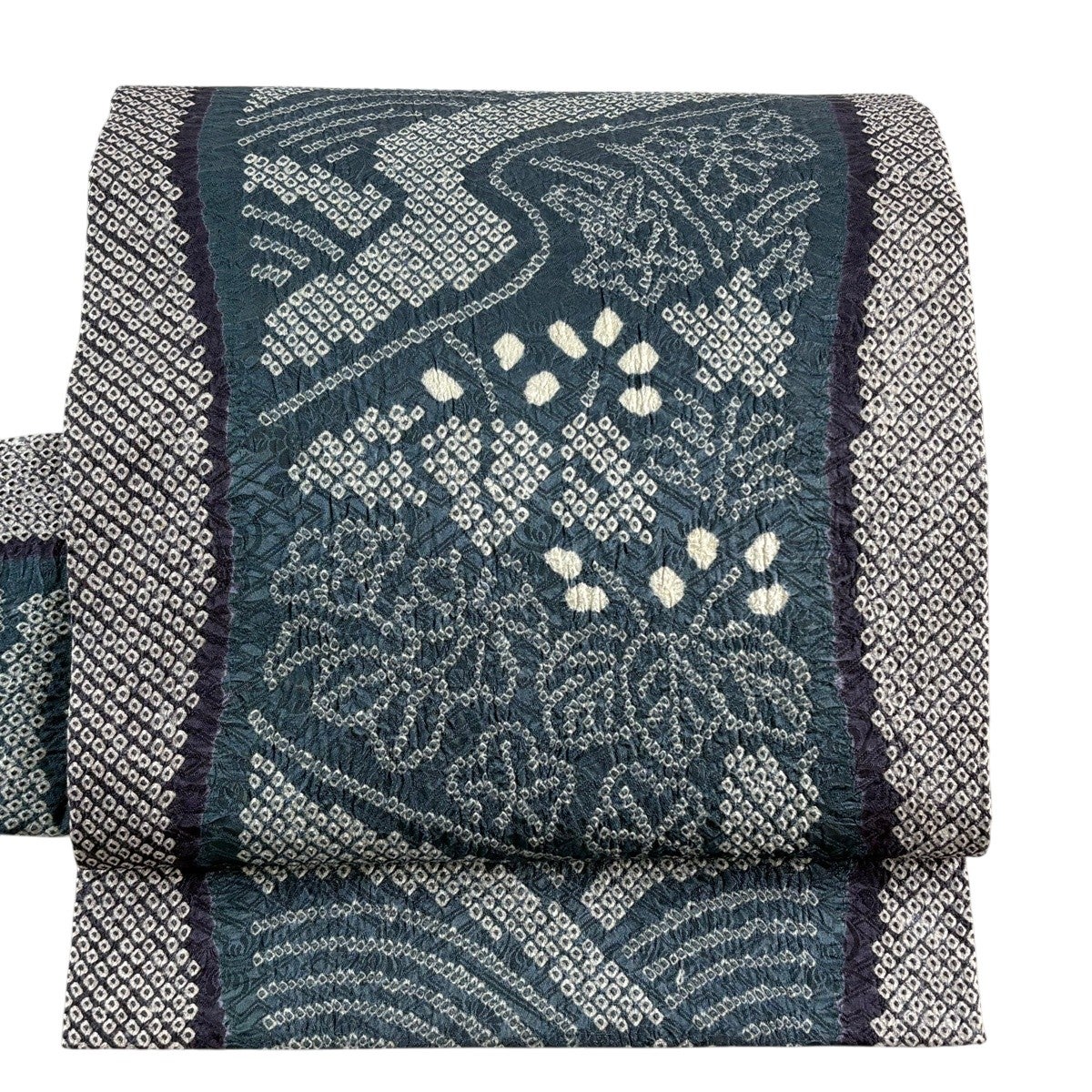 美品】 名古屋帯 秀品 草花 青海波 絞り 青緑 正絹｜中古・古着