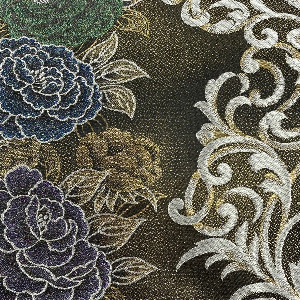 50%OFF 【美品】 袋帯 秀品 落款あり 牡丹 唐草 銀糸 箔 金茶 六通