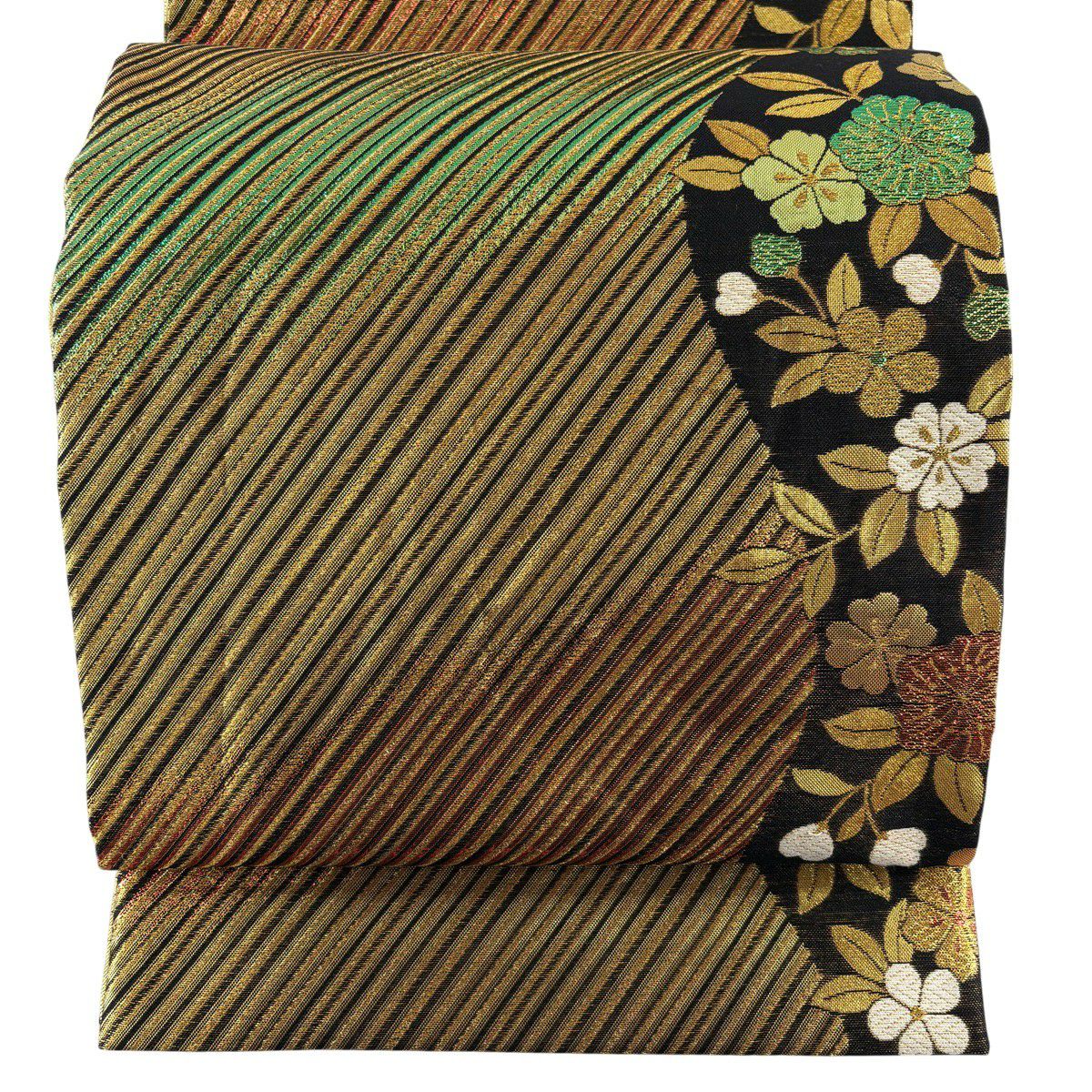 最終価格】 77%OFF 【美品】 袋帯 秀品 桜 斜縞 箔 銀糸 金色 六通