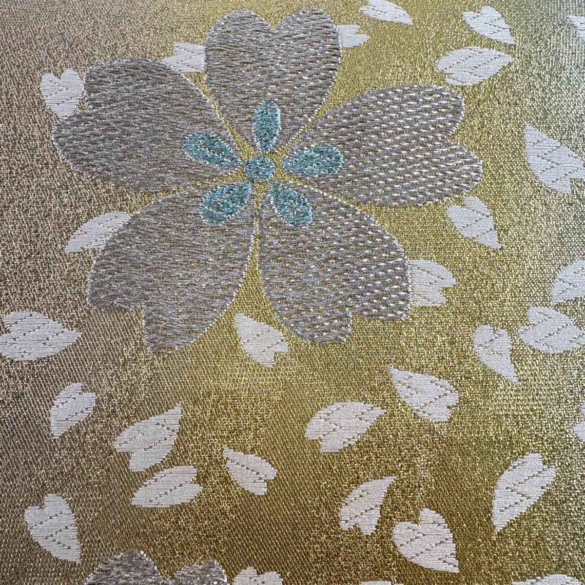 袋帯 美しい花模様 桜 鹿の子柄 金銀糸 白茶色 振袖 O-6100 TAKAZENの振袖 /水色/古典/桜柄/ 最新作高級古典 水色 桜柄/鹿の子模様