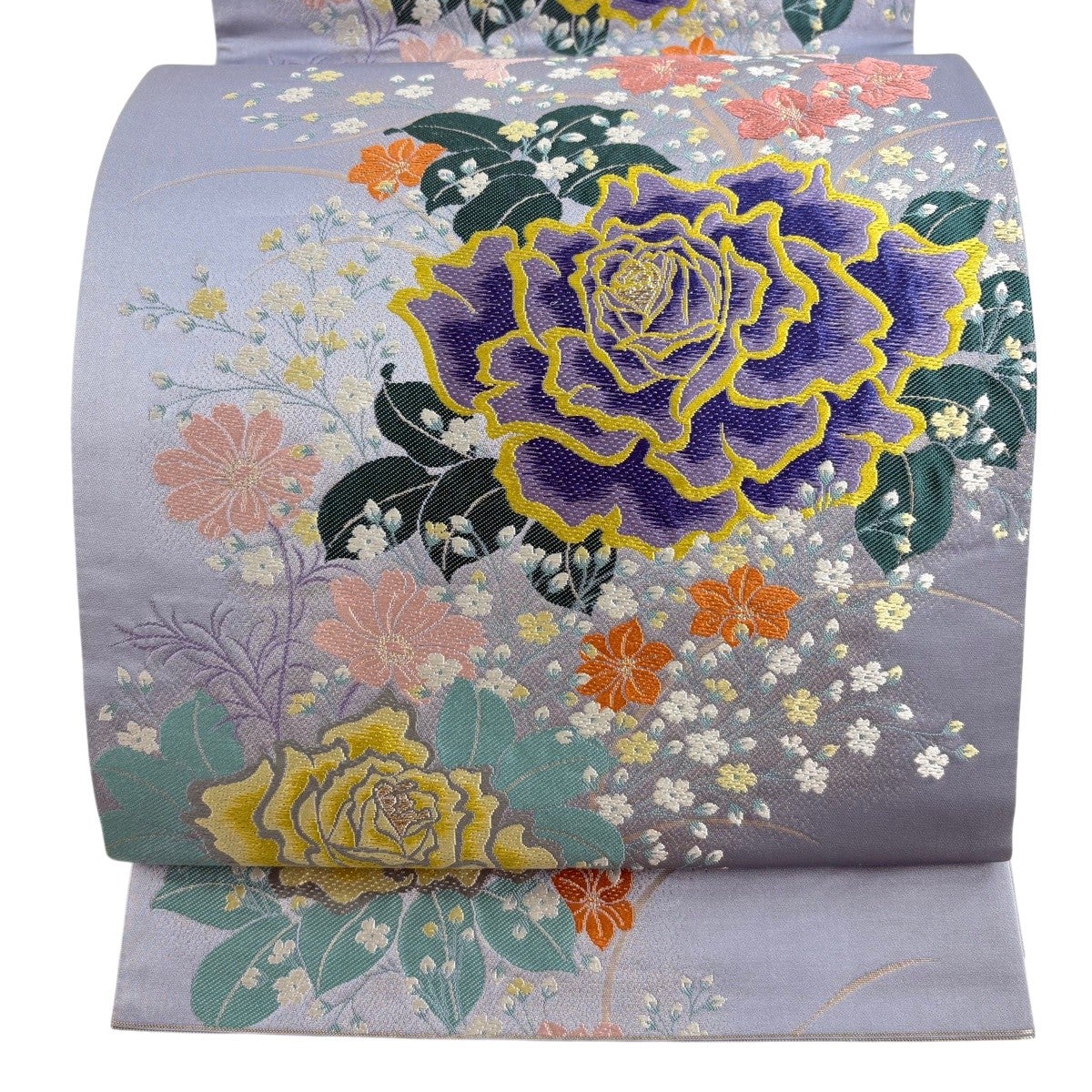 美品】 袋帯 秀品 前田華清 落款あり 関西仕立て 草花 箔 薄紫 六通