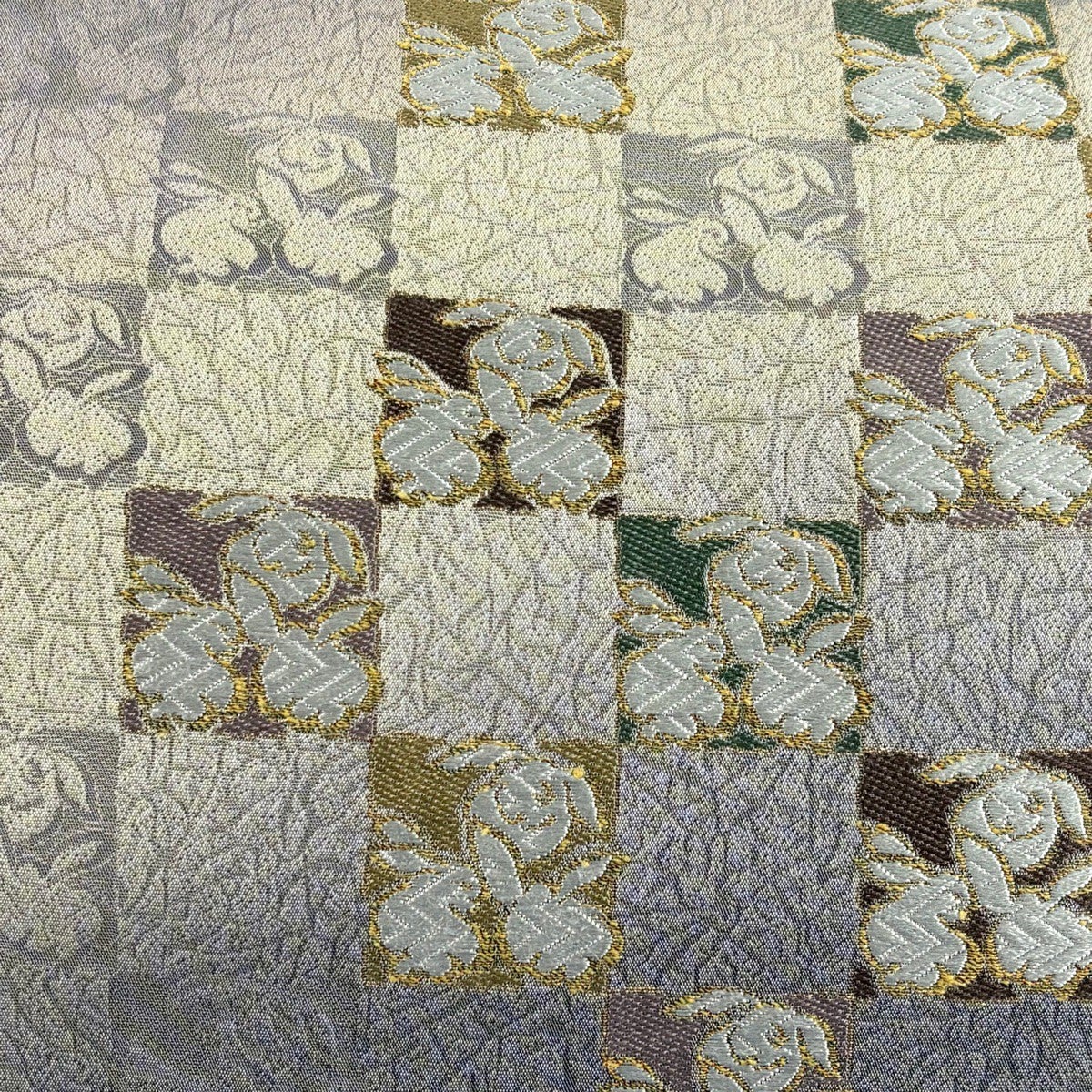 袋帯 中古 リサイクル 兎の図 うさぎ 箔糸 鼠系色 金銀 A857-7 袋帯 秀品 うさぎ 草花 箔 金糸 鶯色 六通 正絹｜中古・古着