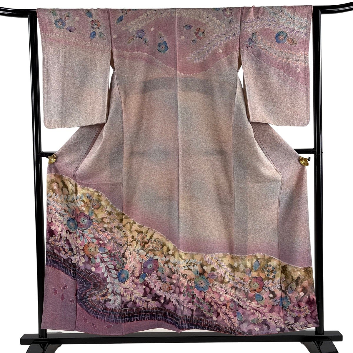美品】 訪問着 身丈158.5cm 裄丈66.5cm M 袷 扇面 草花 金彩 ぼかし
