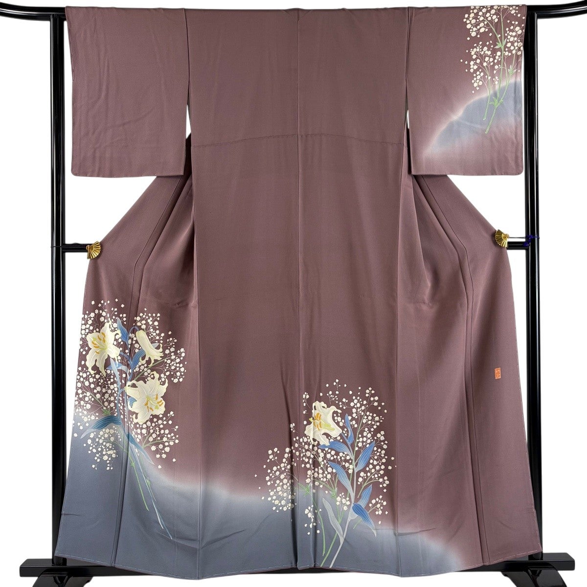 美品】 付下げ 身丈157.5cm 裄丈63cm S 袷 幾何学模様 染め分け 焦茶色