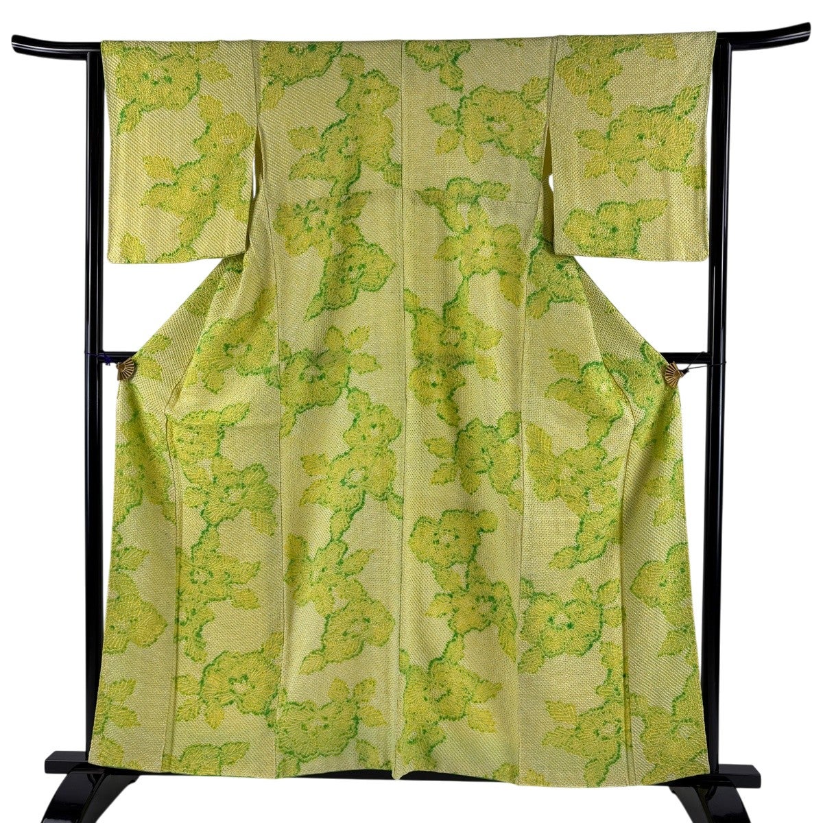 小紋 身丈159cm 裄丈64cm M 袷 草花 黄色 正絹 秀品｜中古・古着
