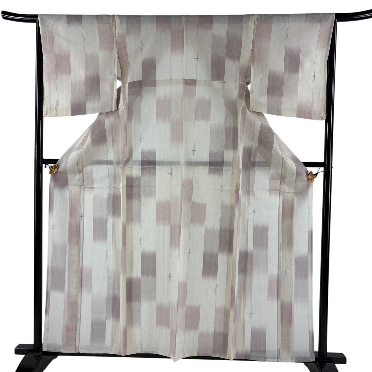 美品】 紬 身丈161cm 裄丈64.5cm M 薄物 夏紬 絣柄 クリーム 正絹 秀品