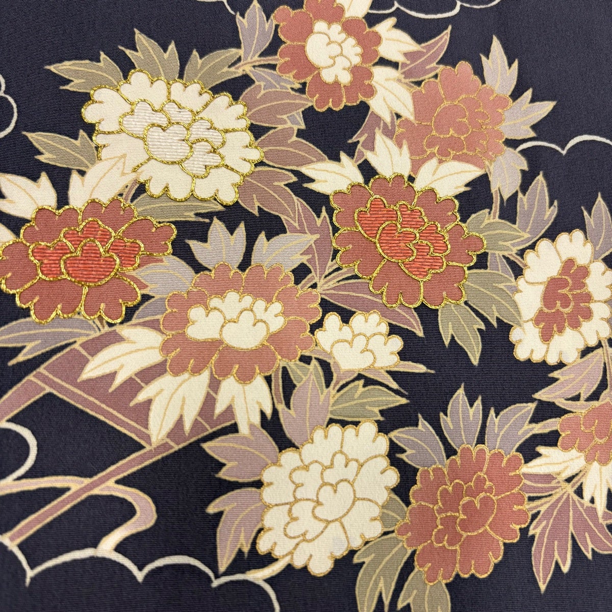 付下げ 身丈163cm 裄丈67cm M 袷 花車 雲文 金糸 刺繍 灰紫 正絹 秀品