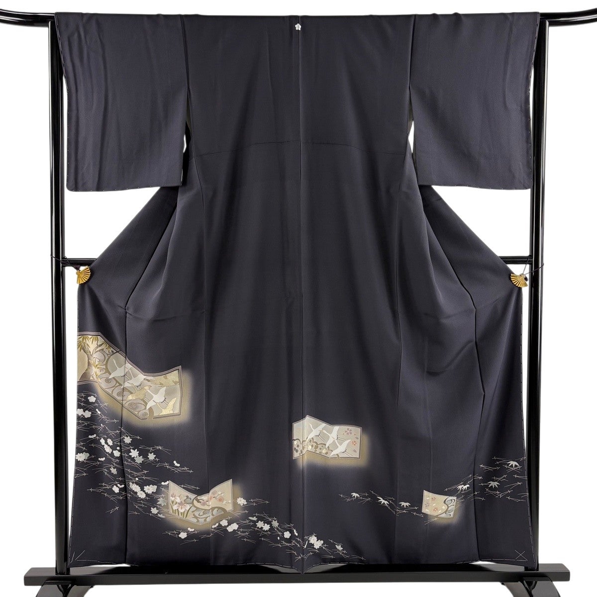 色留袖 身丈159cm 裄丈65cm M 袷 屏風 鶴 金彩 ぼかし 濃紫 正絹 秀品
