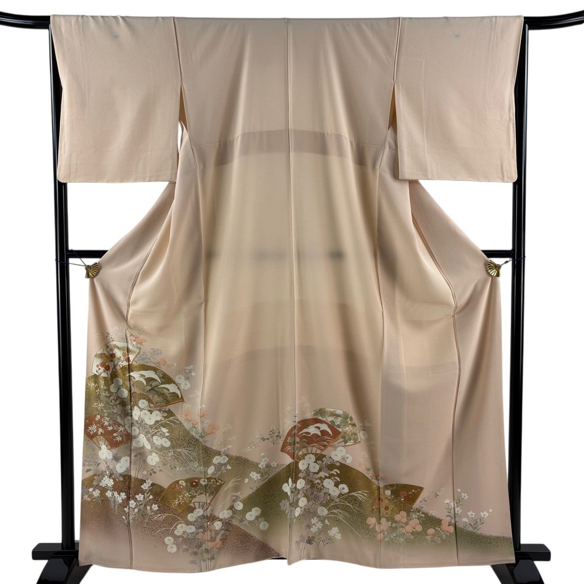 色留袖 秀品 身丈162.5cm 裄丈66.5cm 正絹 【中古】 色留袖 身丈162cm 裄丈65cm M 袷 扇 草花 金彩 金糸 薄ピンク 正絹 秀