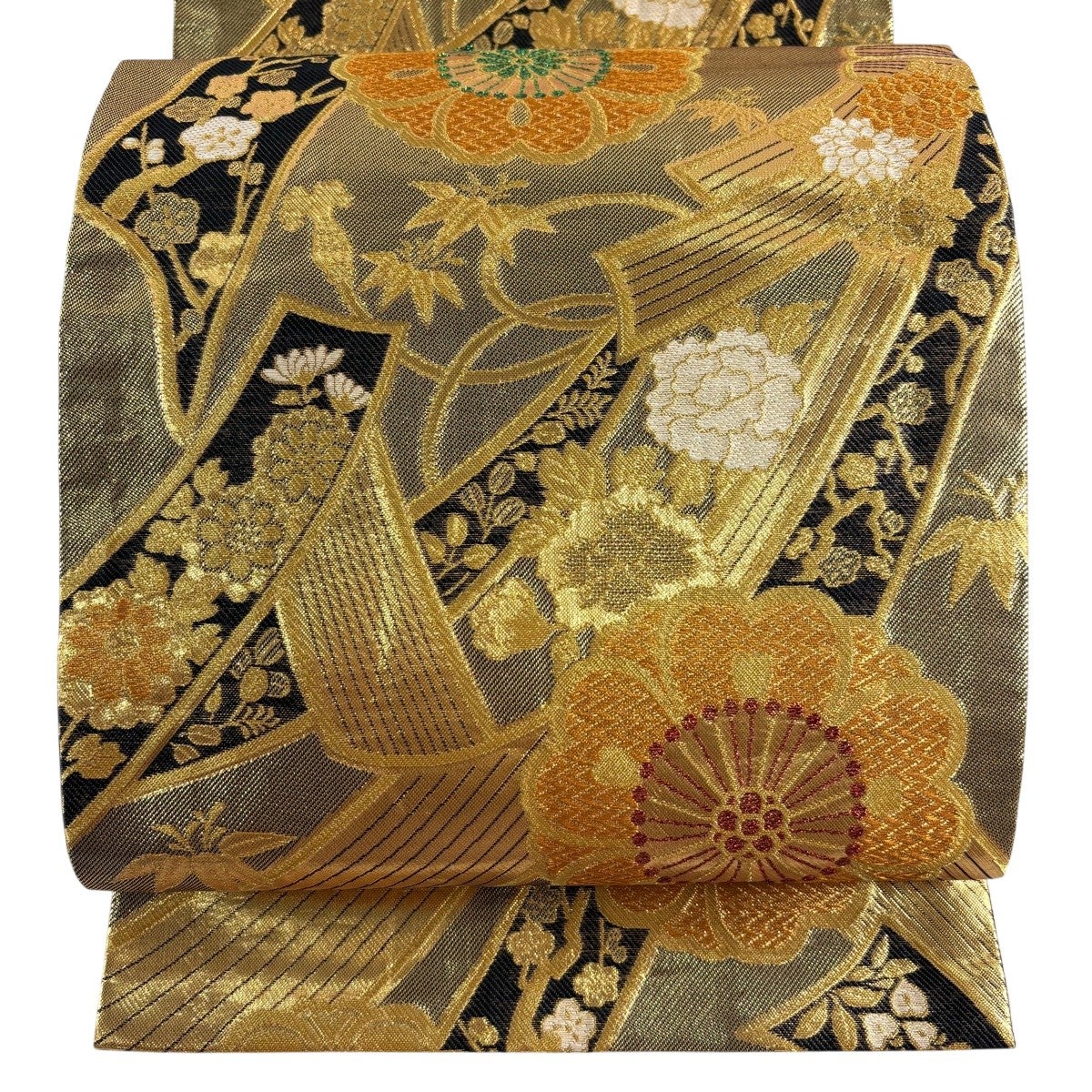 びっくりSALE！名品 逸品 正絹洒落帯 船頭さん 付け帯 逸品 城間栄順 落款あり 作り帯 束ね熨斗 桜 クリーム 正絹