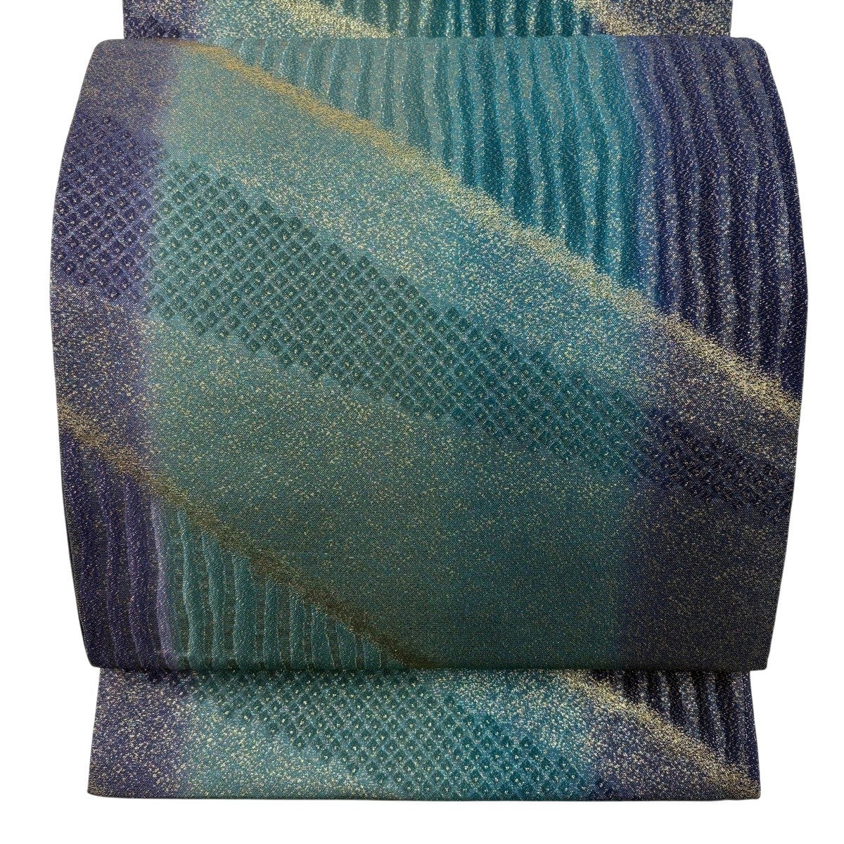 ★美品　袋帯　正絹　青緑　虹色　ラメ　キラキラ　西洋風★3376 ☆美品 袋帯 正絹 青緑 虹色 ラメ キラキラ 西洋風☆3376の通販はau