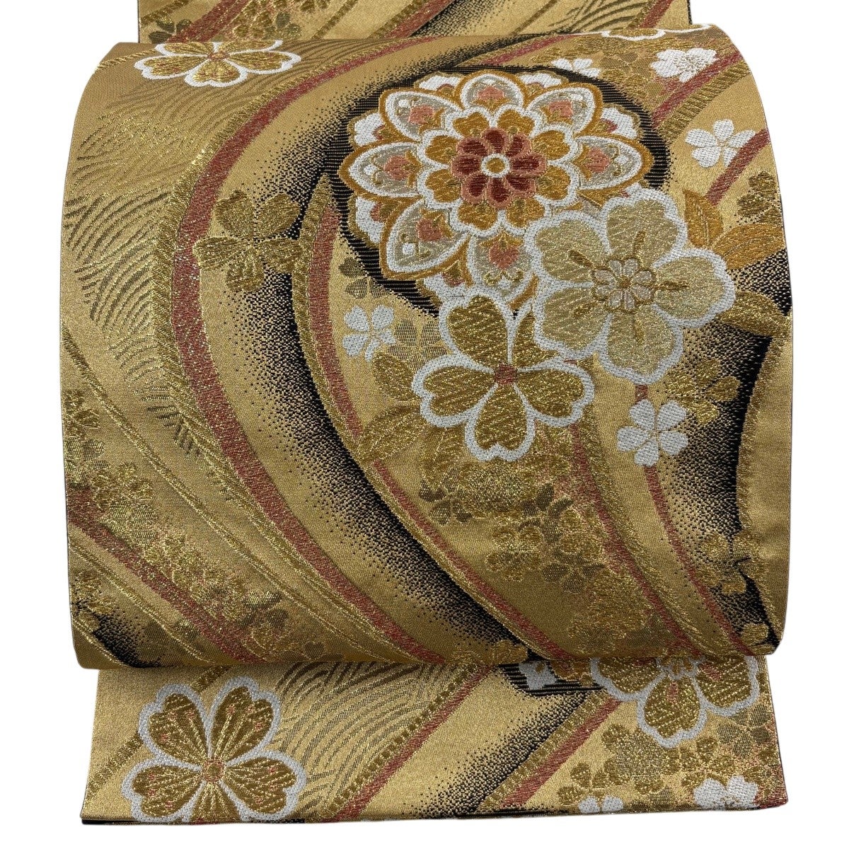 最終価格】 77%OFF 【美品】 袋帯 秀品 華文 草花 金銀糸 唐織 金色 六