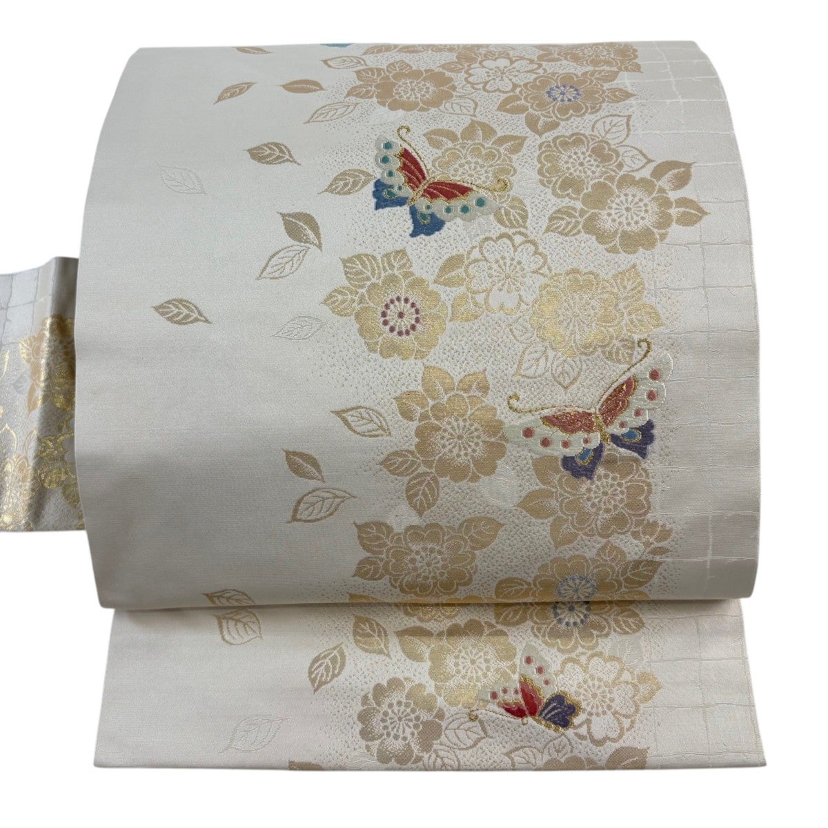 30%OFF 名古屋帯 優品 蝶 草花 箔 ベージュ 正絹 K30｜中古・古着