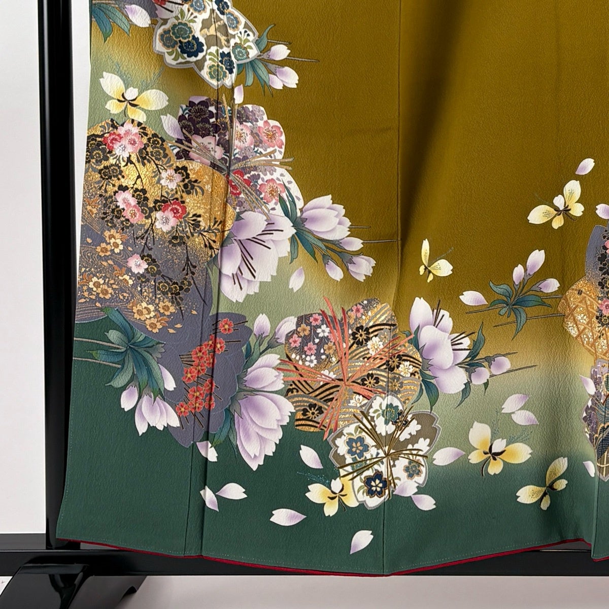 【超美品】総絞り振袖　単品　オレンジ　正絹　花柄　古典柄身丈158cm裄67cm 超美品】総絞り振袖 単品 オレンジ 正絹 花柄 古典柄身丈158cm裄67cm