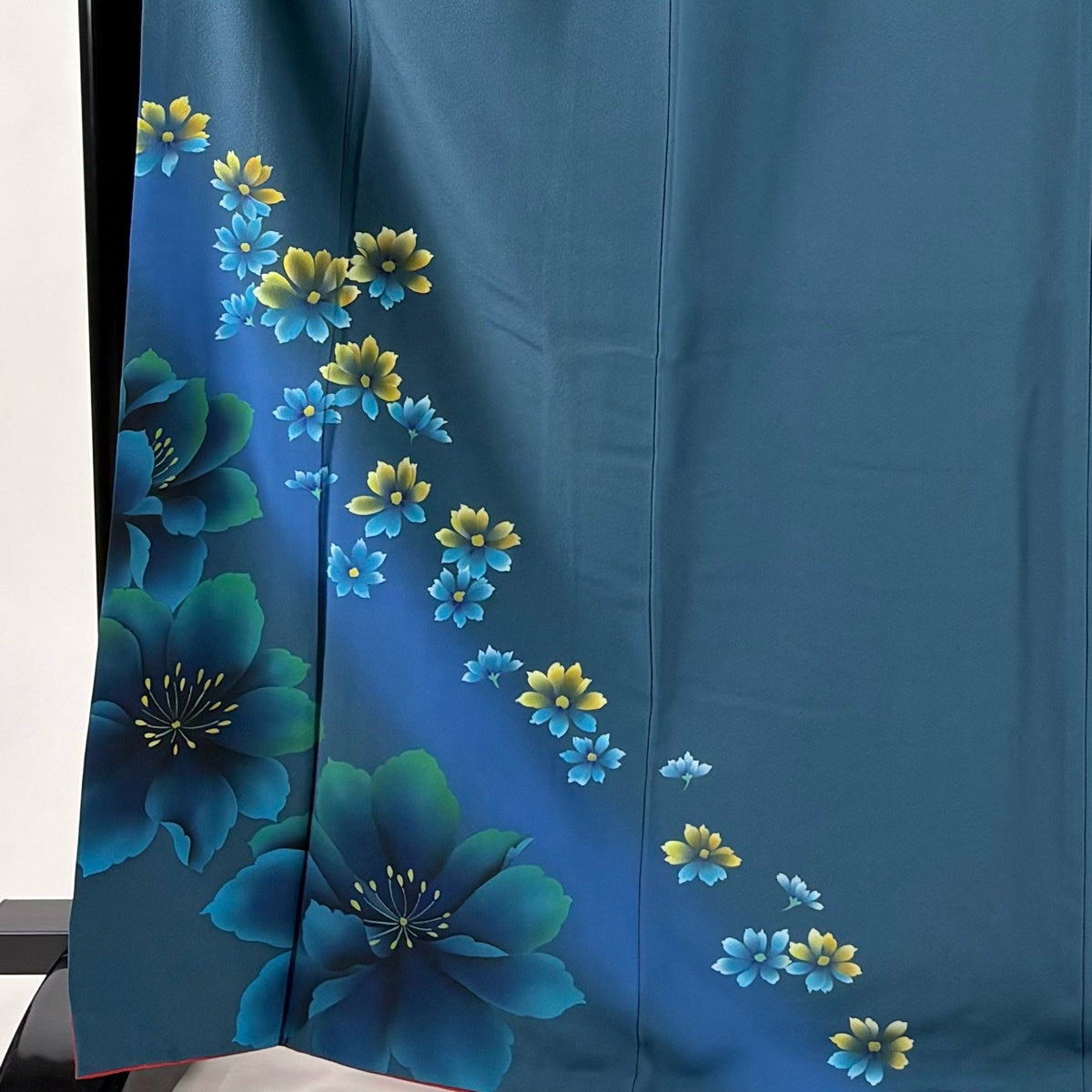 振袖 身丈168cm 裄丈68.5cm L 袷 落款あり 花 染め分け ぼかし 青緑