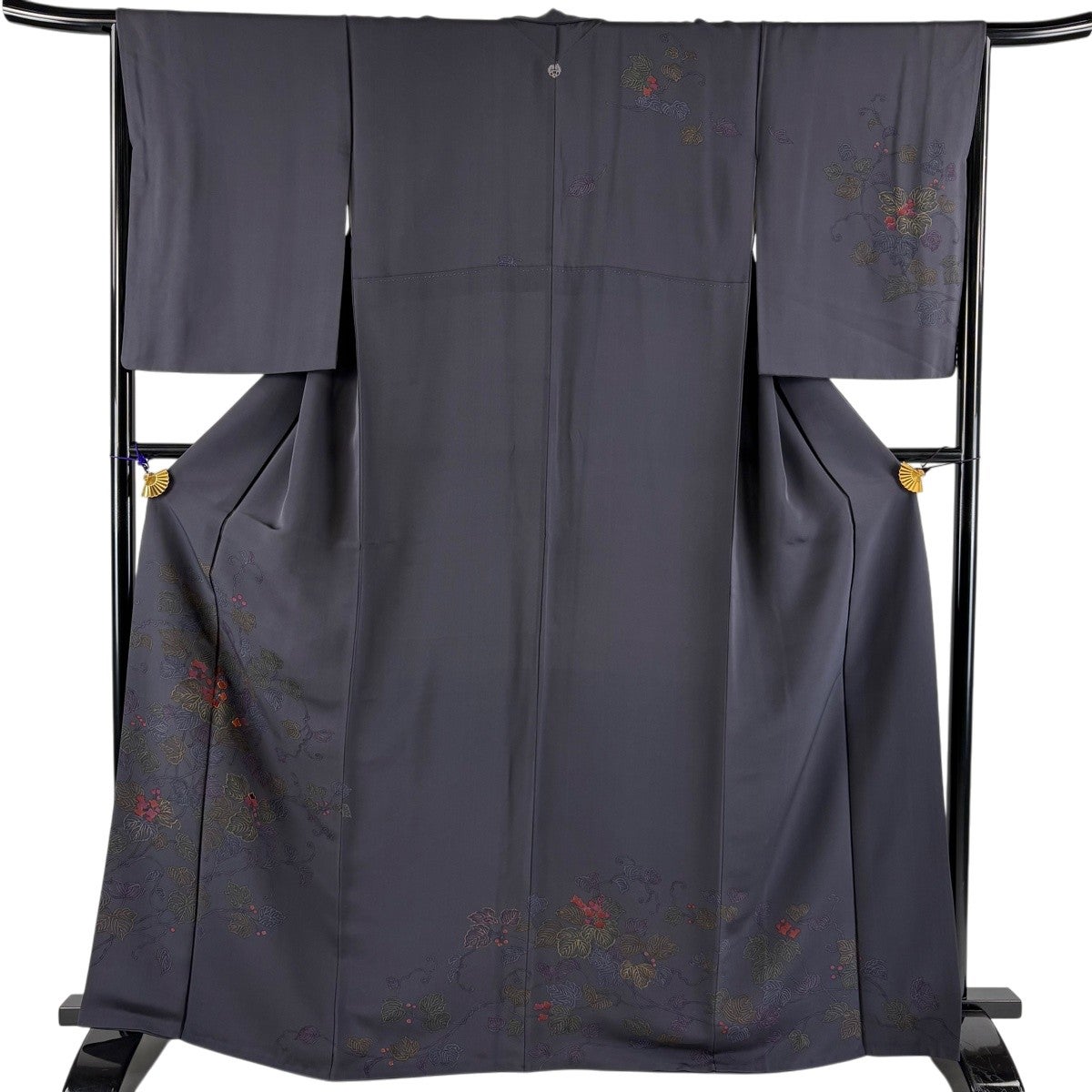 訪問着 美品 秀品 身丈155cm 裄丈65cm 正絹 【中古】 訪問着 身丈155cm 裄丈65.5cm M 袷 菊 雫 金彩 黒灰 正絹 秀品｜中古