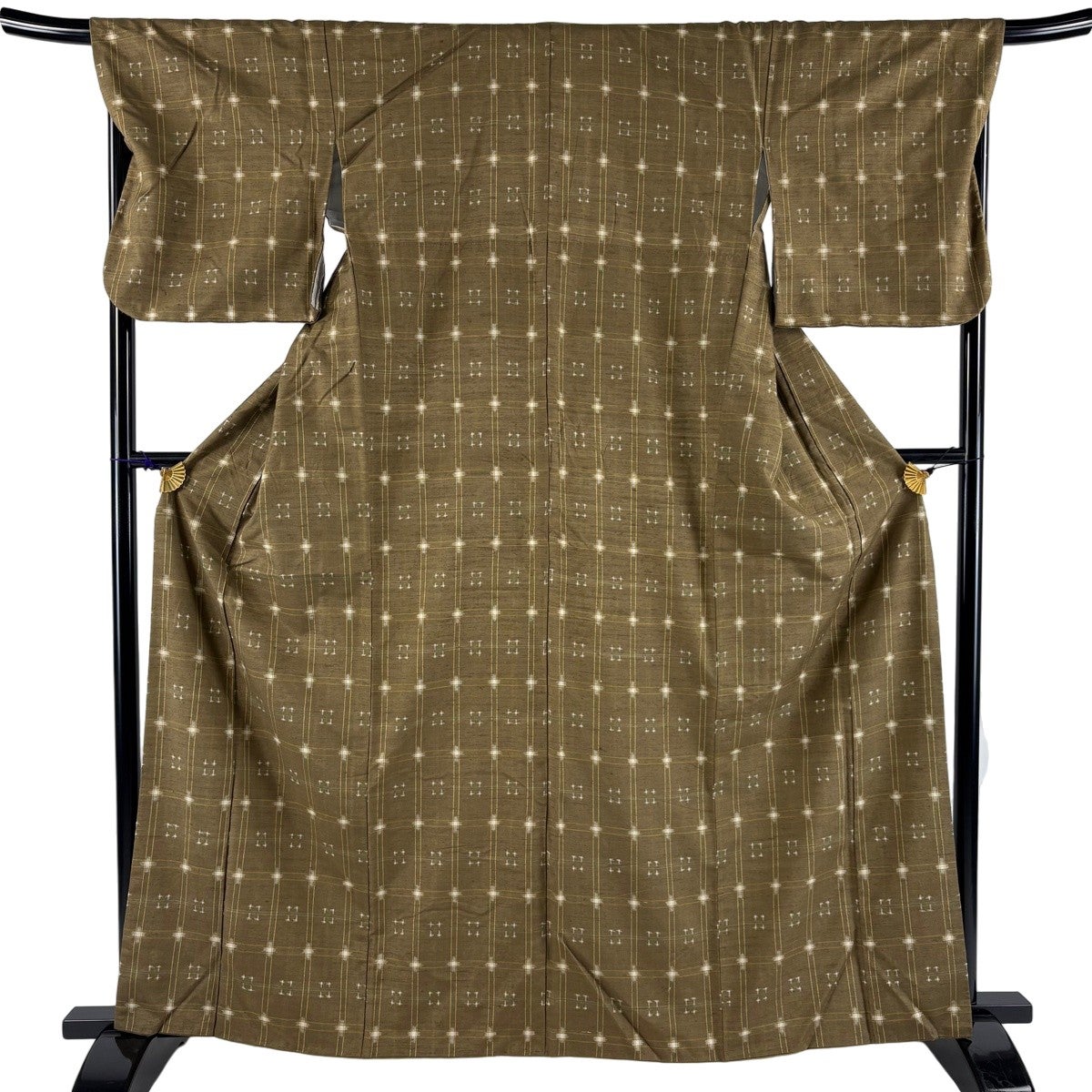 紬 美品 名品 身丈159cm 裄丈72cm 正絹 【中古】 美品】 紬 身丈159cm 裄丈62.5cm S 袷 葉柄 縦縞 濃紺 正絹 秀品｜中古