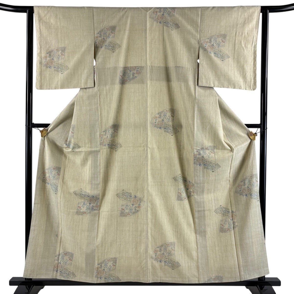美品】 小紋 身丈155cm 裄丈63.5cm S 薄物 夏紬地 小千谷縮 落款あり
