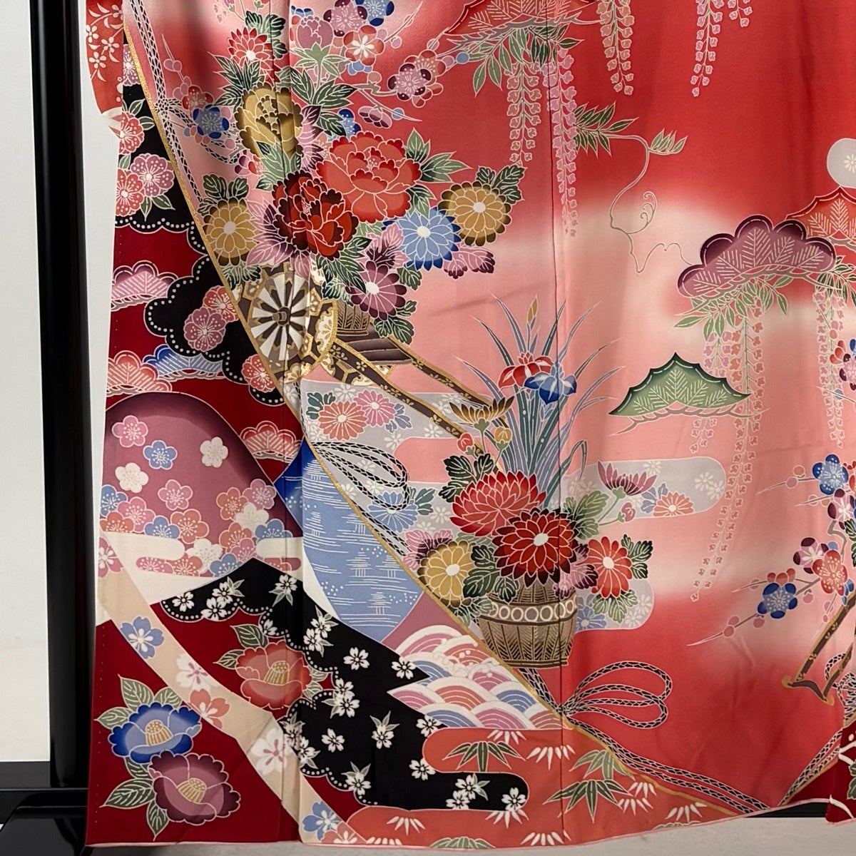 50%OFF 振袖 身丈160cm 裄丈66cm M 袷 花車 ヱ霞 金彩 ぼかし ピンク