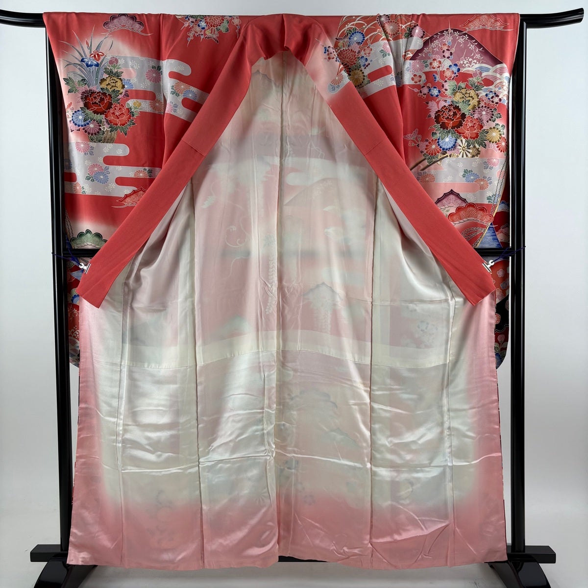 50%OFF 振袖 身丈160cm 裄丈66cm M 袷 花車 ヱ霞 金彩 ぼかし ピンク