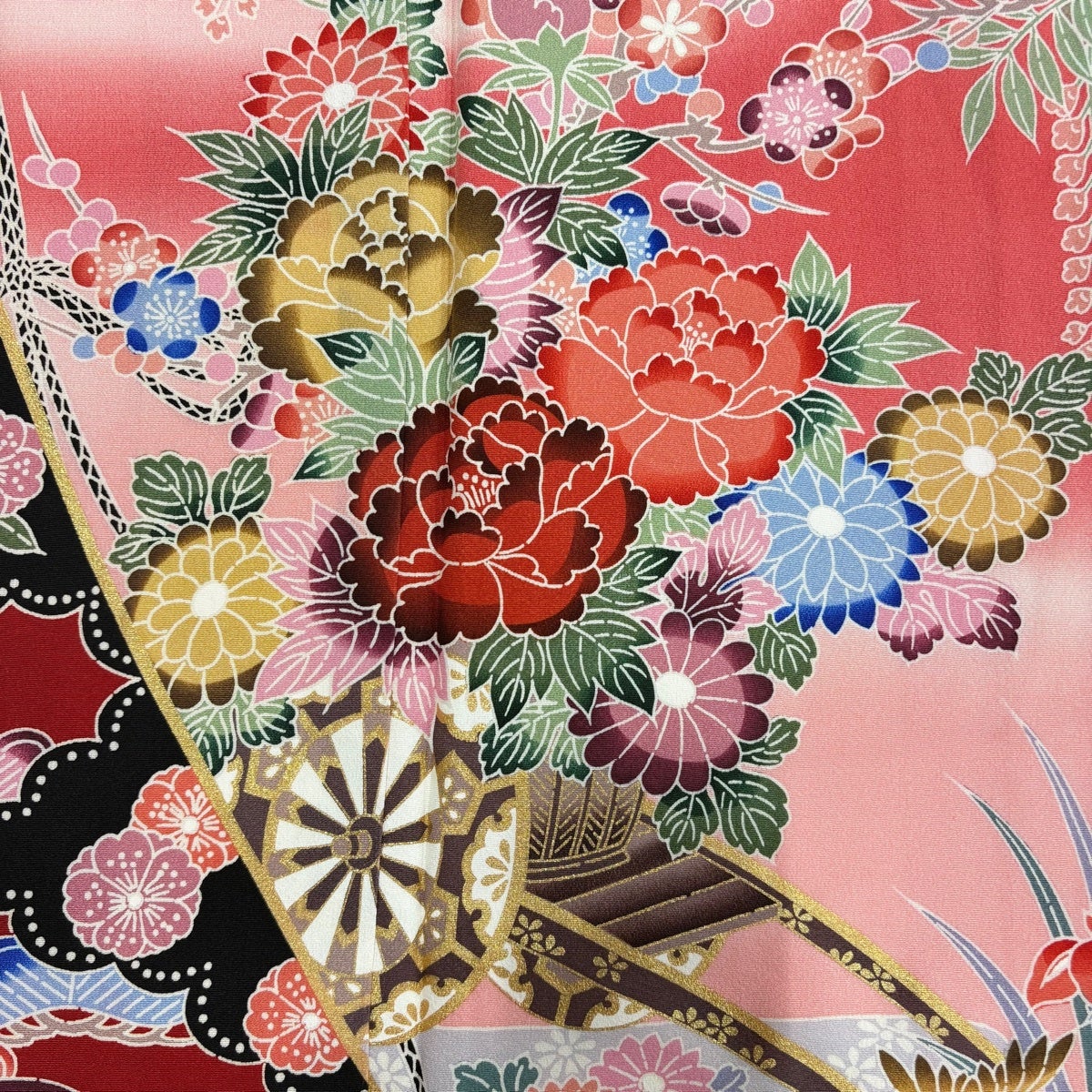 50%OFF 振袖 身丈160cm 裄丈66cm M 袷 花車 ヱ霞 金彩 ぼかし ピンク