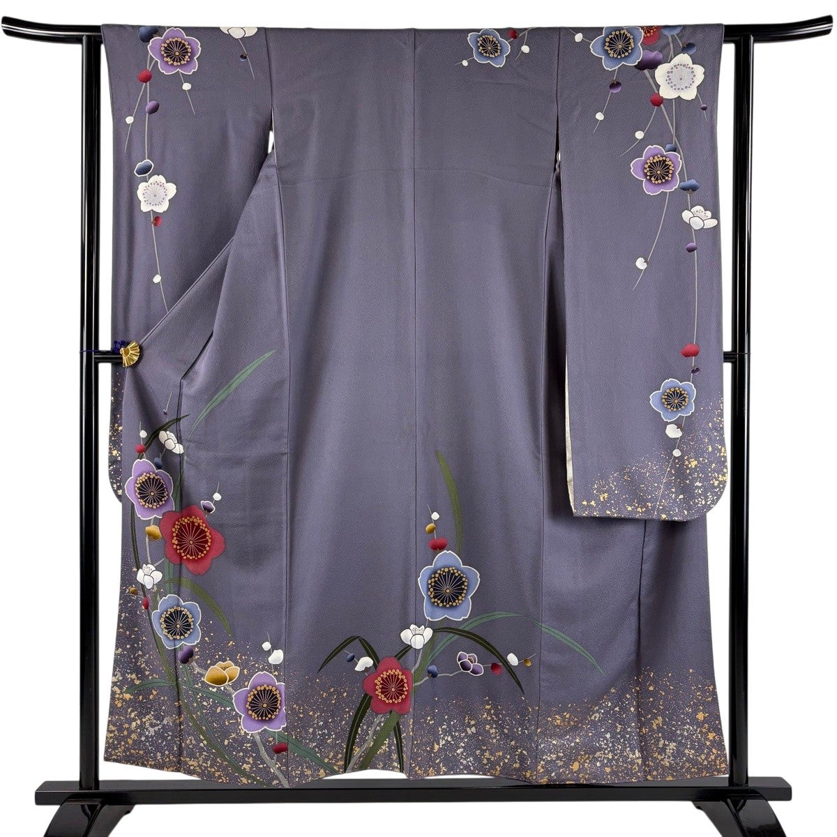振袖 身丈155cm 裄丈62cm S 袷 桜 枝花 金銀彩 灰紫 正絹 秀品｜中古