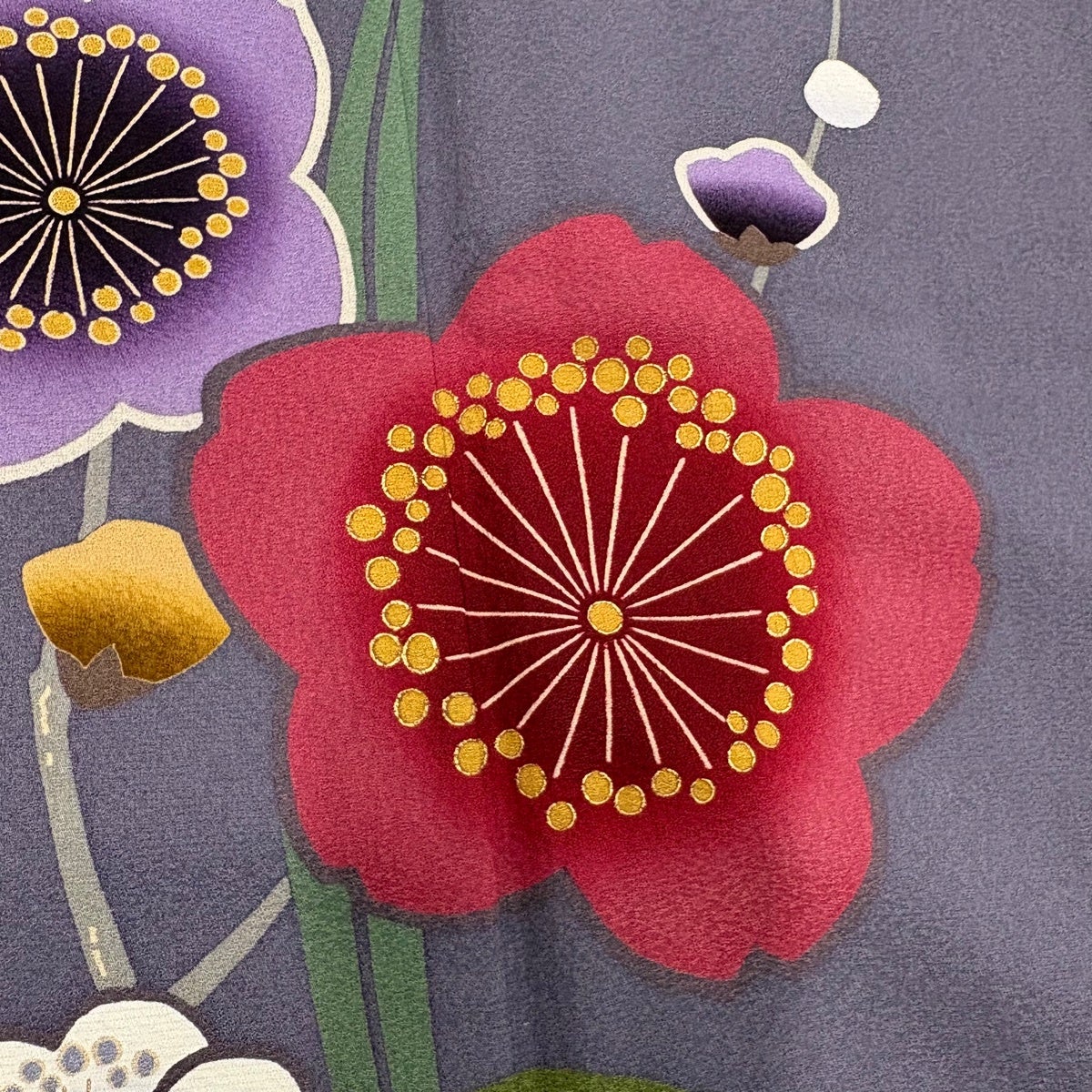 振袖 身丈155cm 裄丈62cm S 袷 桜 枝花 金銀彩 灰紫 正絹 秀品｜中古