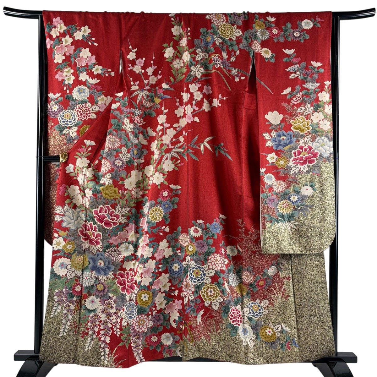 振袖 身丈153.5cm 裄丈63cm 正絹 秀品 【中古】 美品】 振袖 身丈153cm 裄丈63.5cm S 袷 御所車 菊 金彩 ぼかし 赤